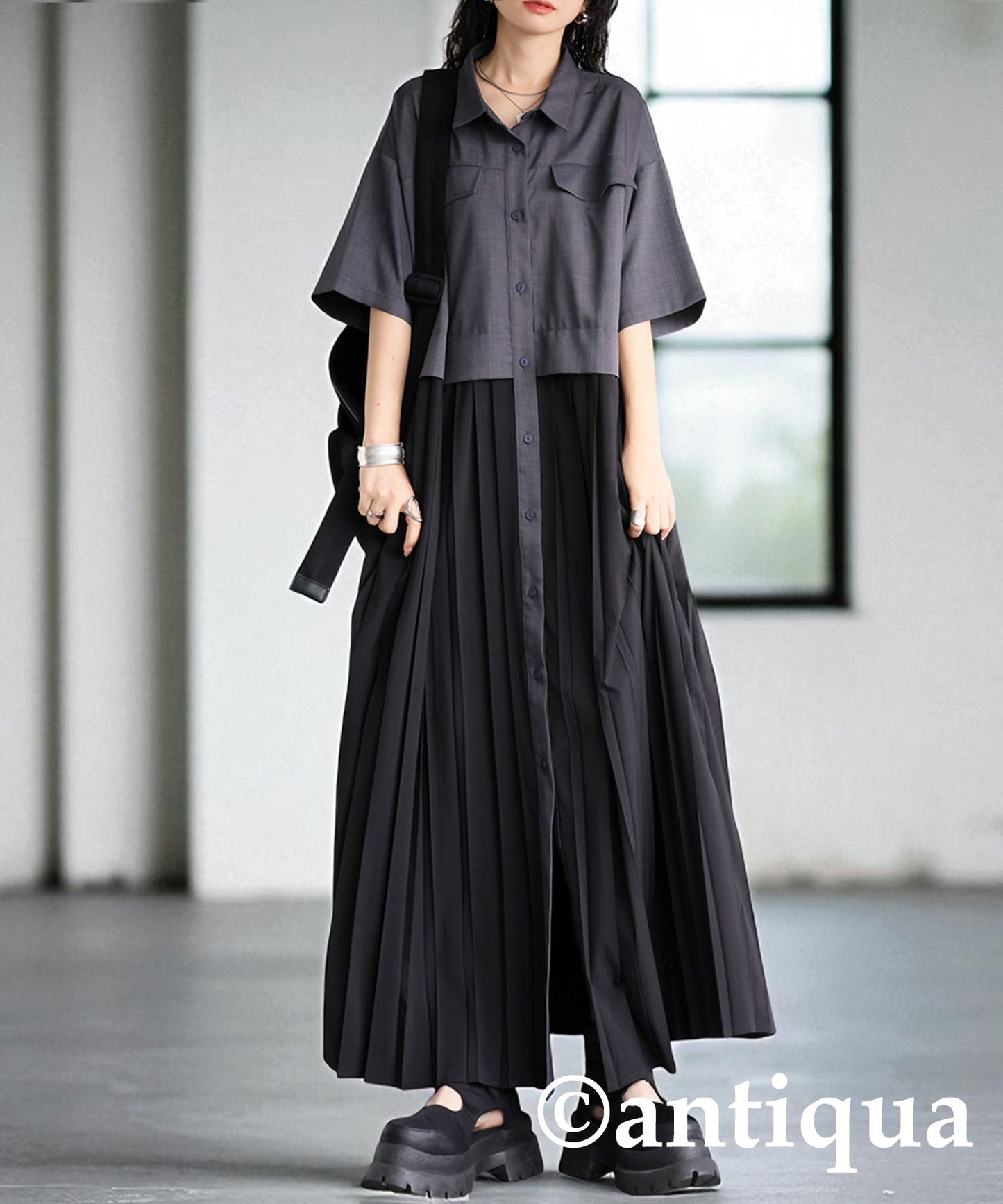 Ladies Pleated Dress With Switching