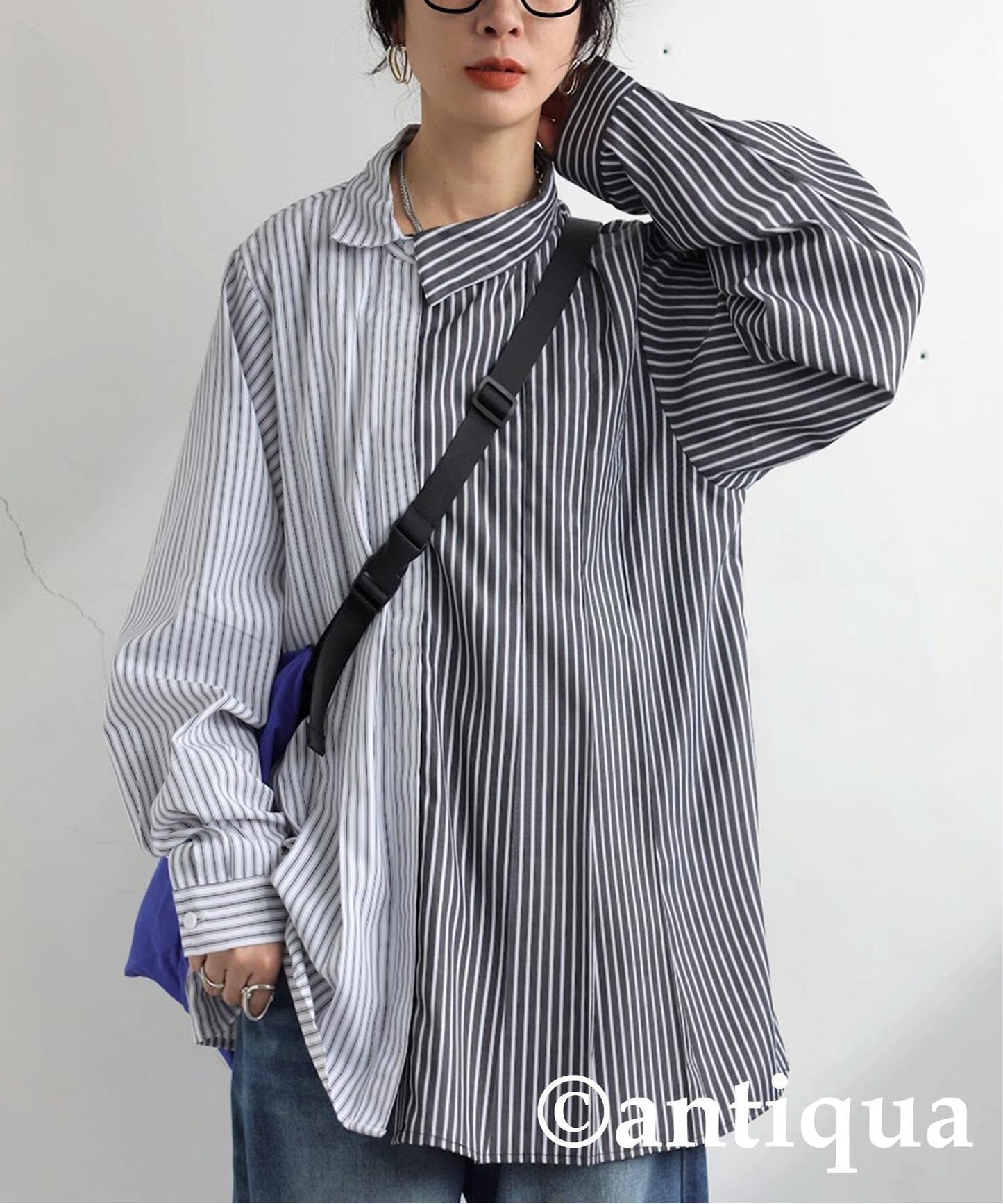 Ladies Asymmetrical Striped Shirt