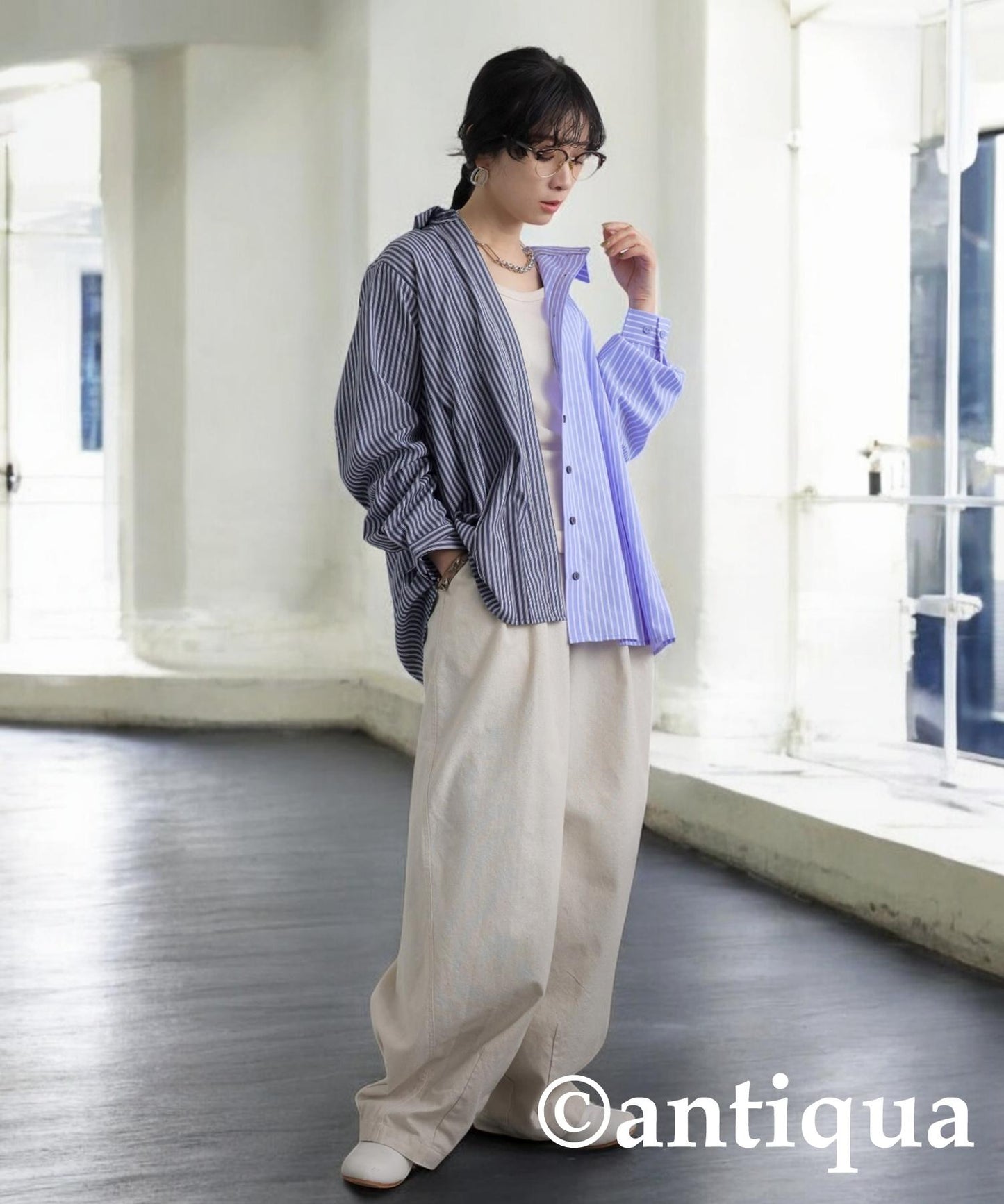 Ladies Asymmetrical Striped Shirt