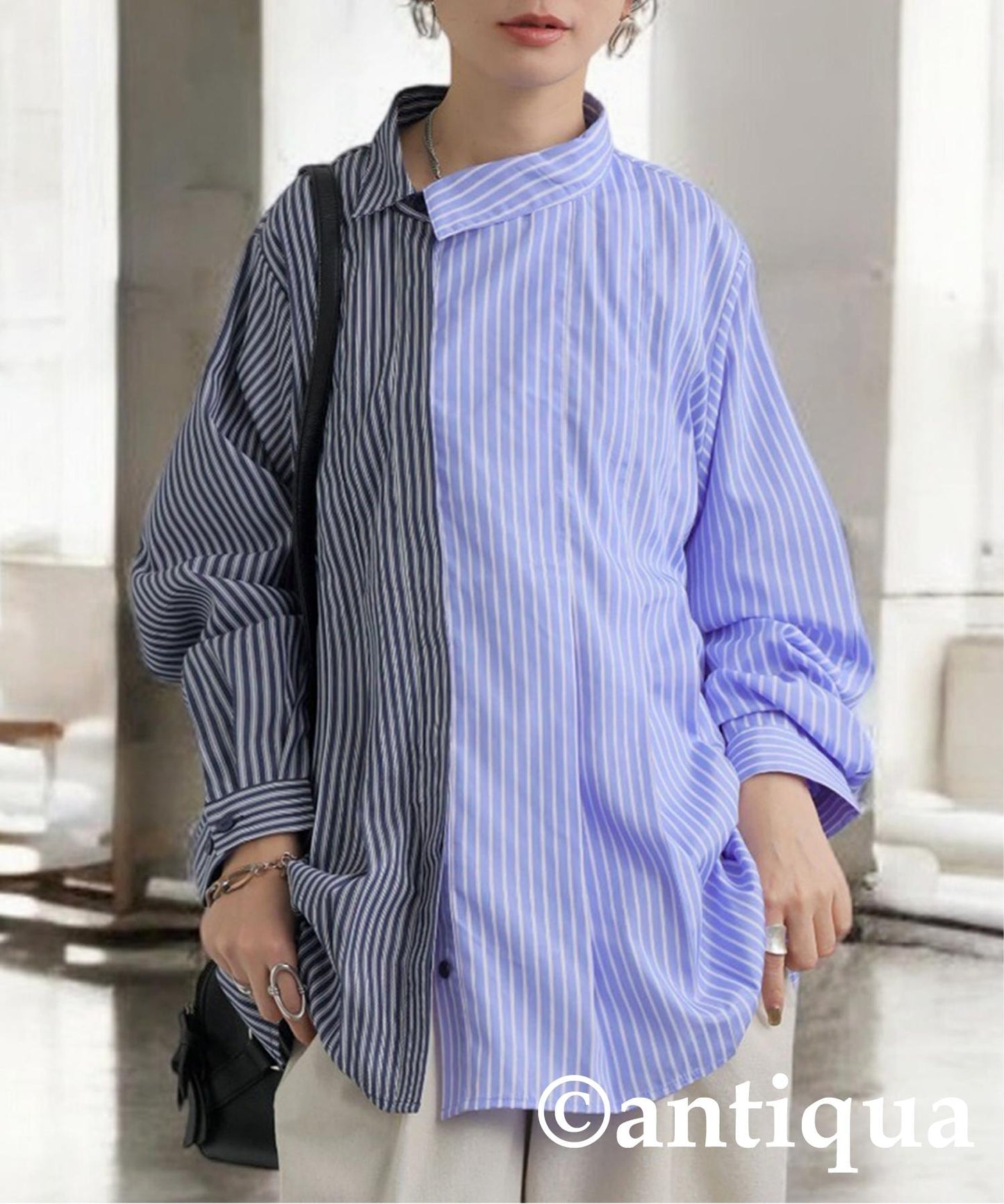 Ladies Asymmetrical Striped Shirt