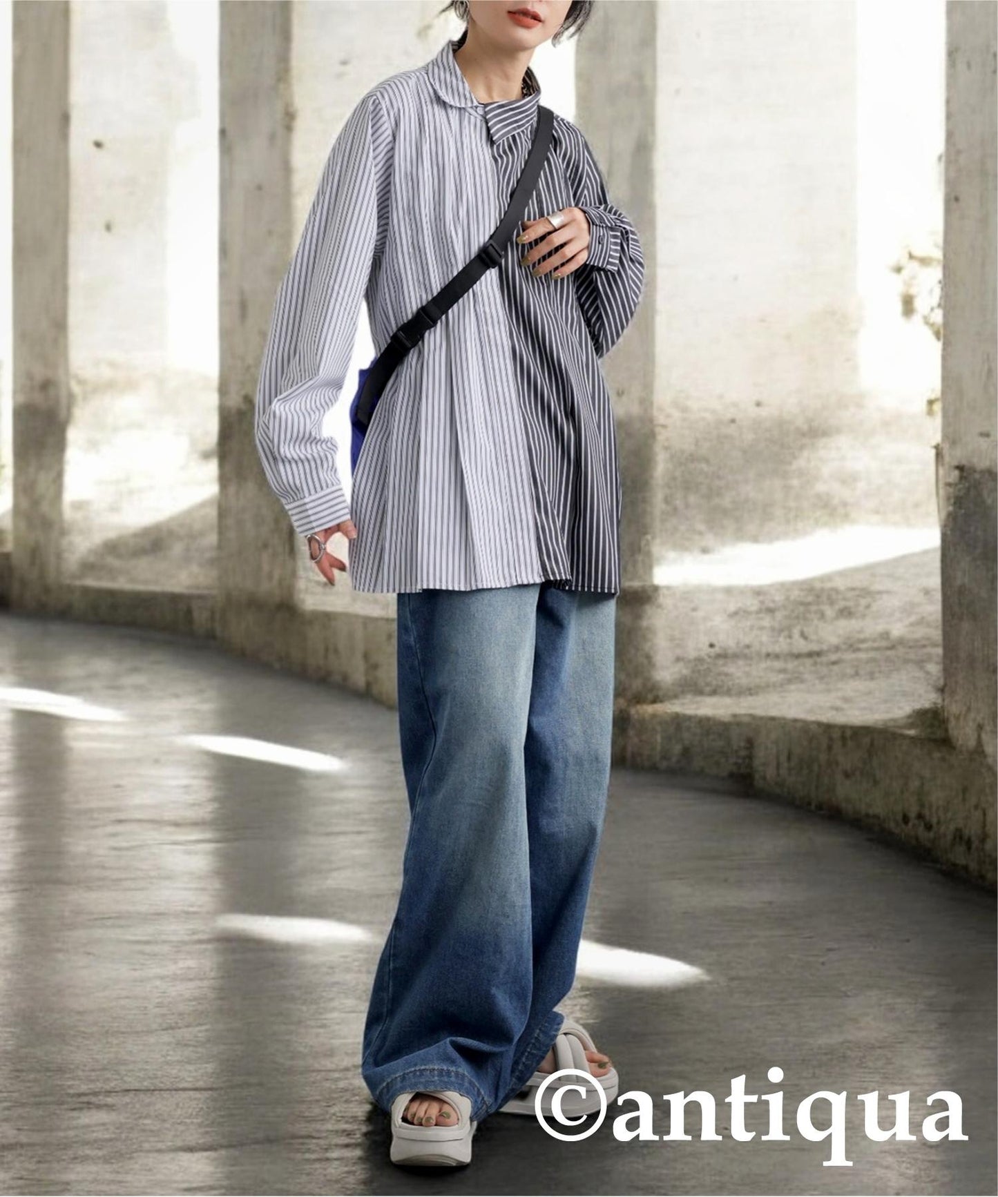 Ladies Asymmetrical Striped Shirt