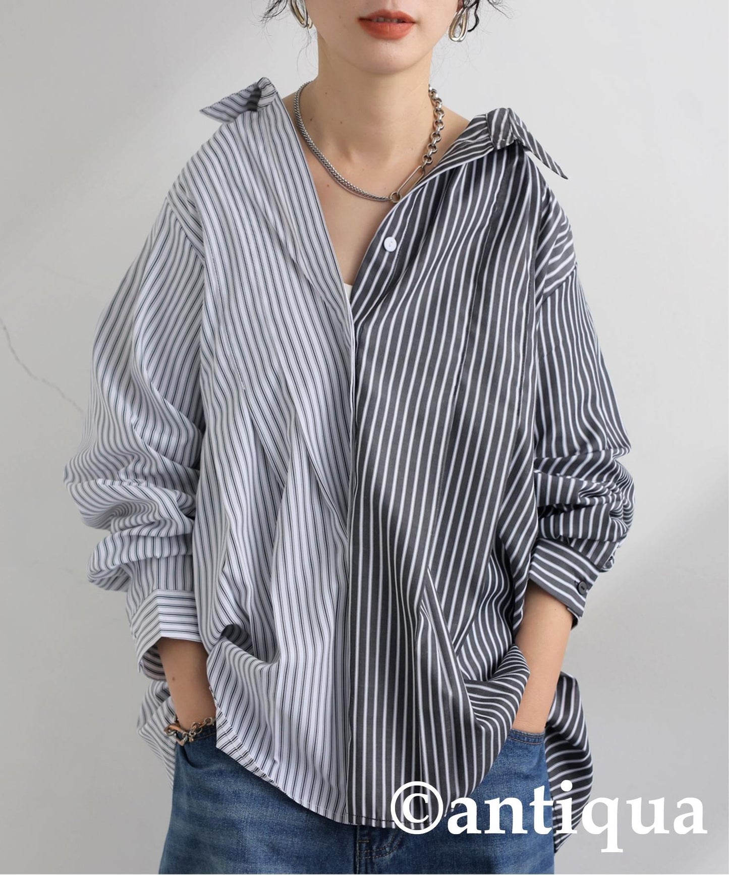 Ladies Asymmetrical Striped Shirt