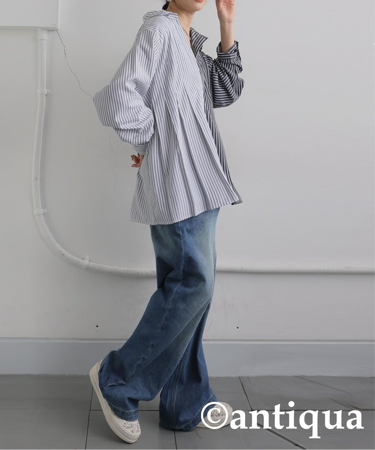 Ladies Asymmetrical Striped Shirt