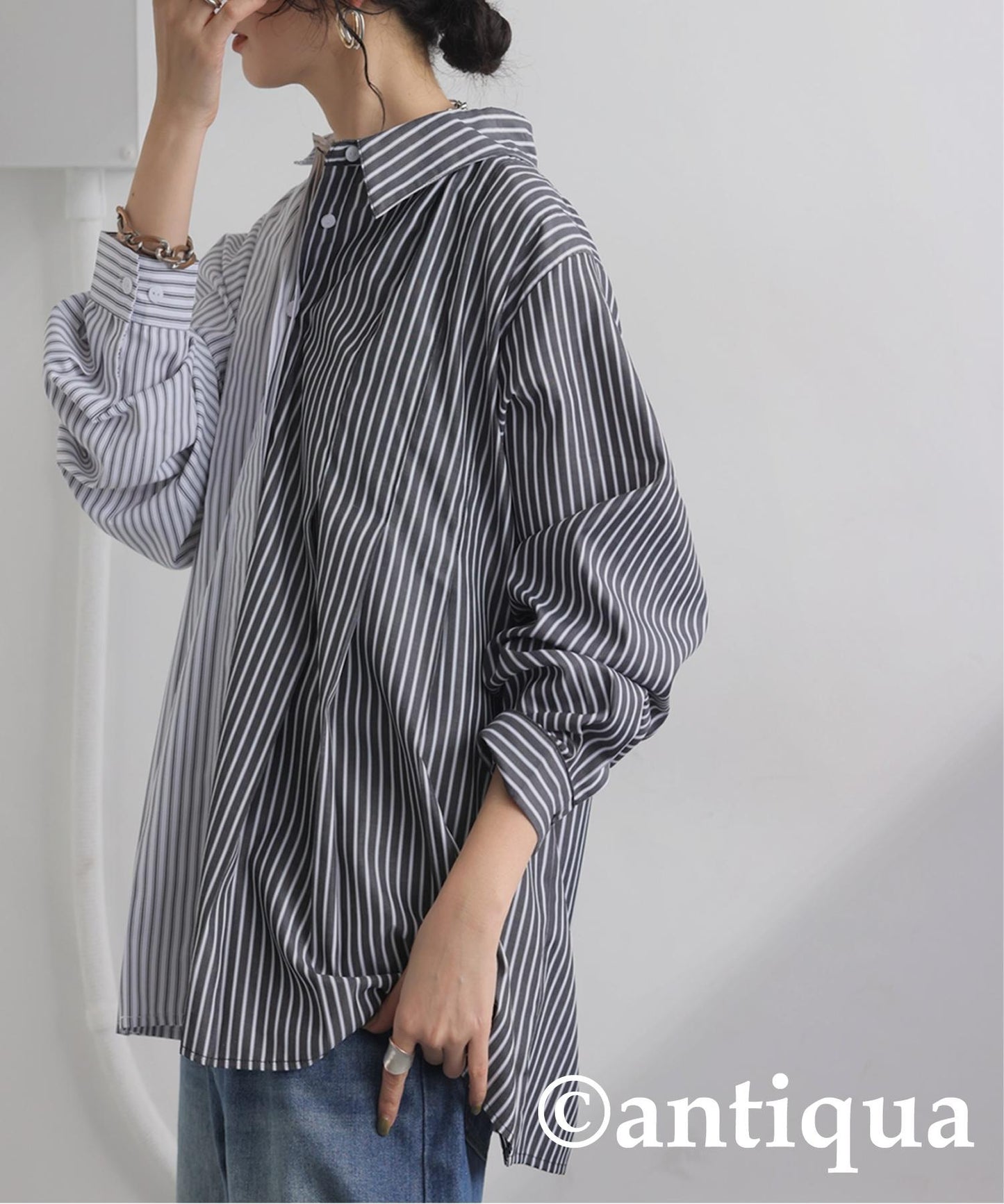 Ladies Asymmetrical Striped Shirt
