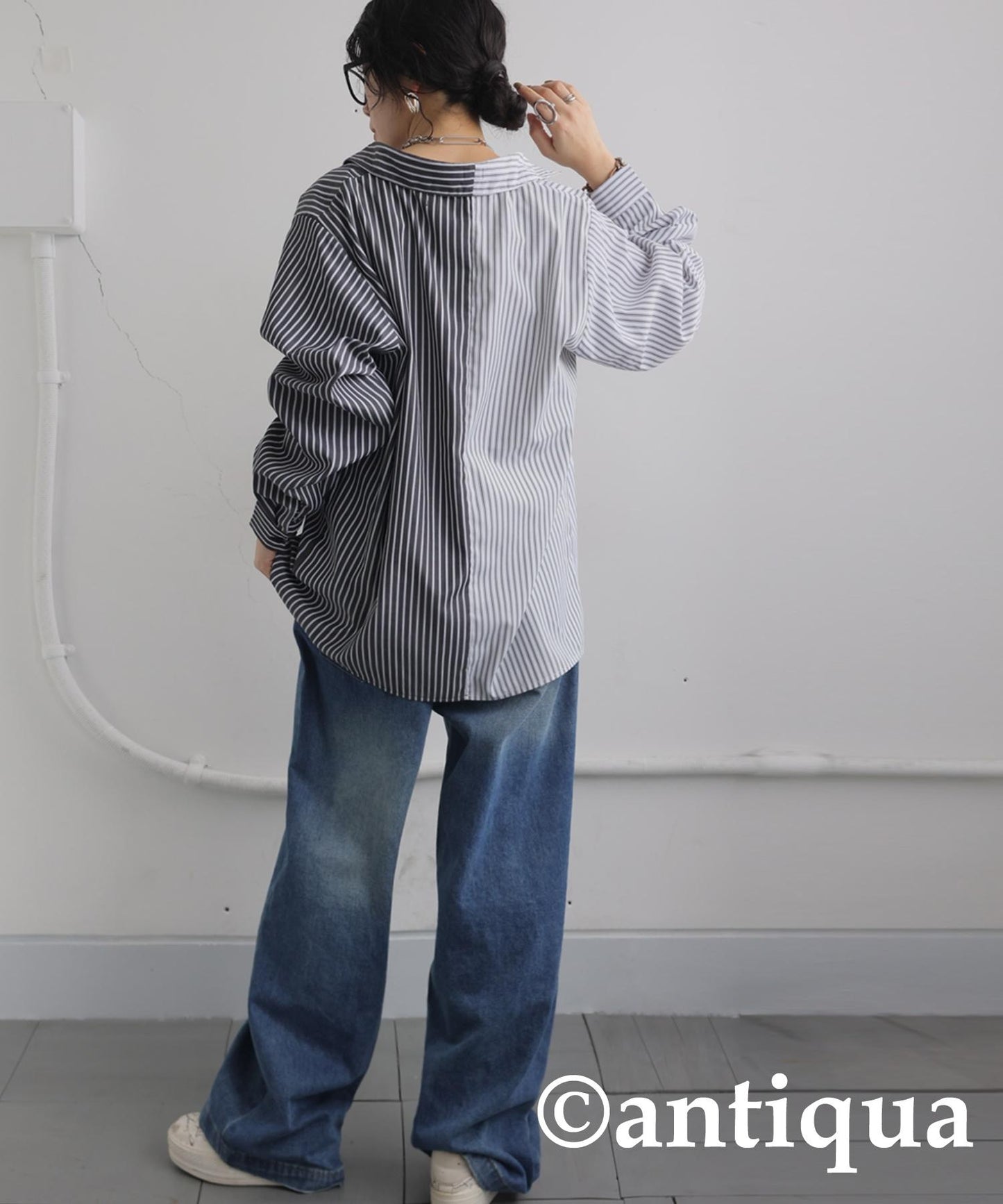 Ladies Asymmetrical Striped Shirt