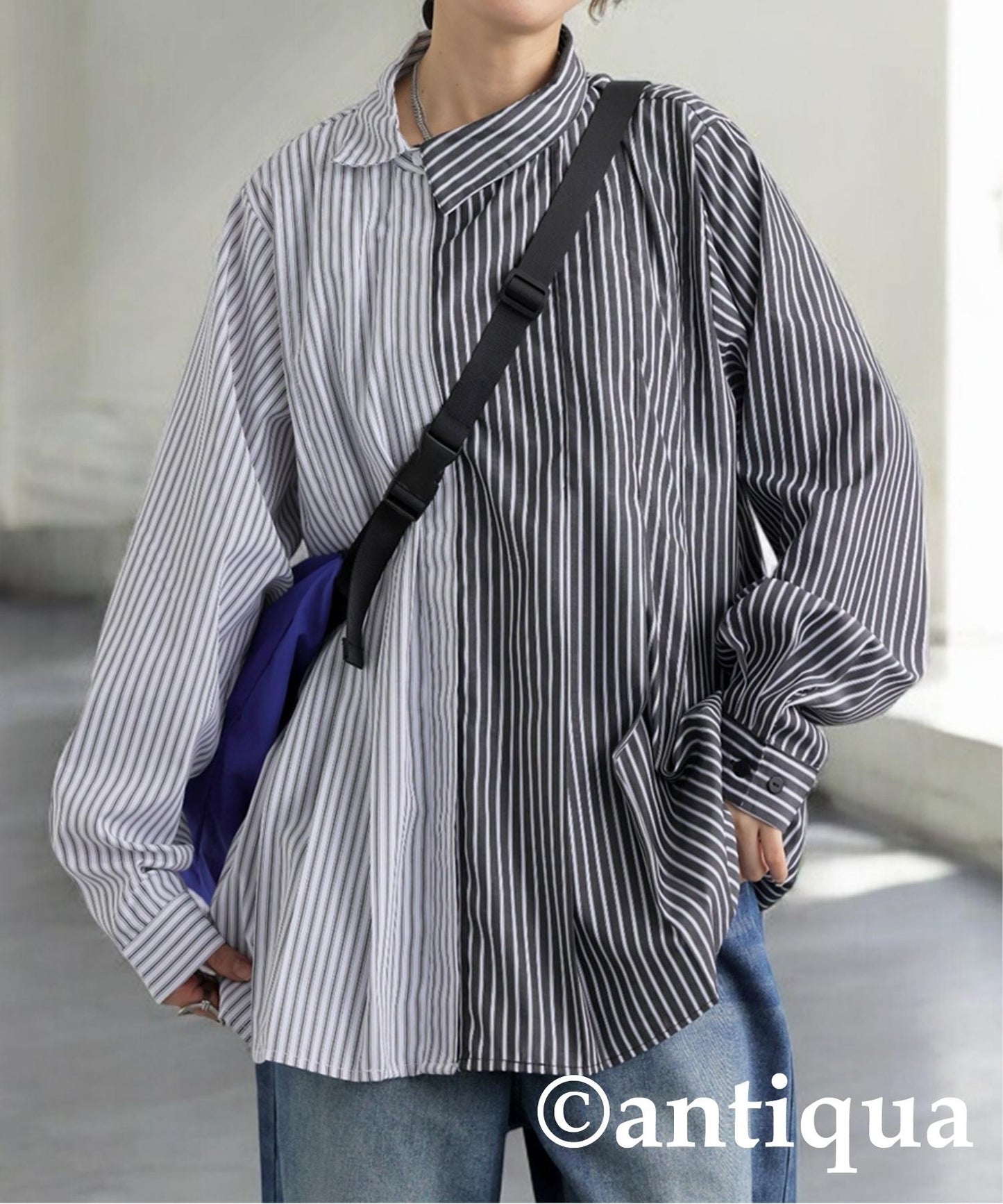 Ladies Asymmetrical Striped Shirt