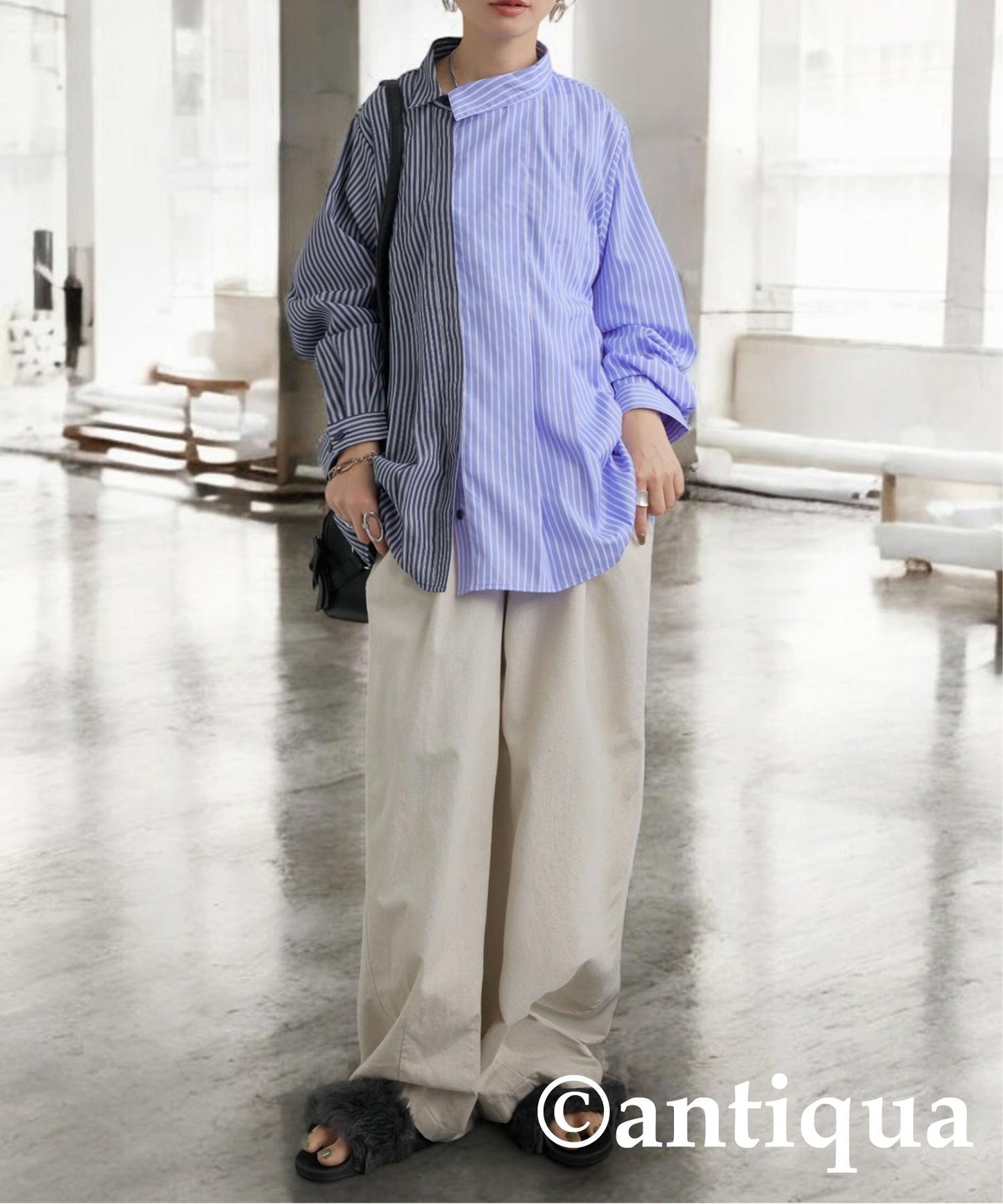 Ladies Asymmetrical Striped Shirt