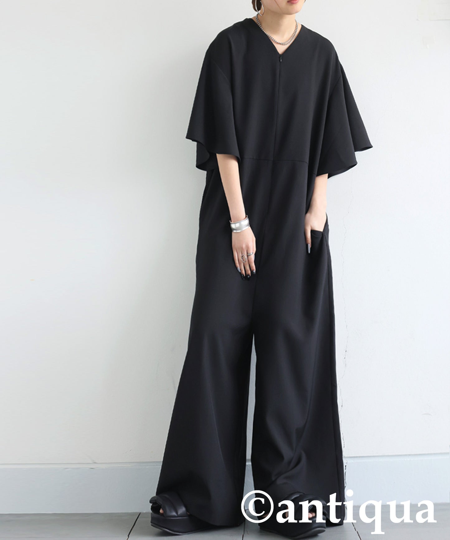 Ladies Wide Frill Sleeve Jumpsuit