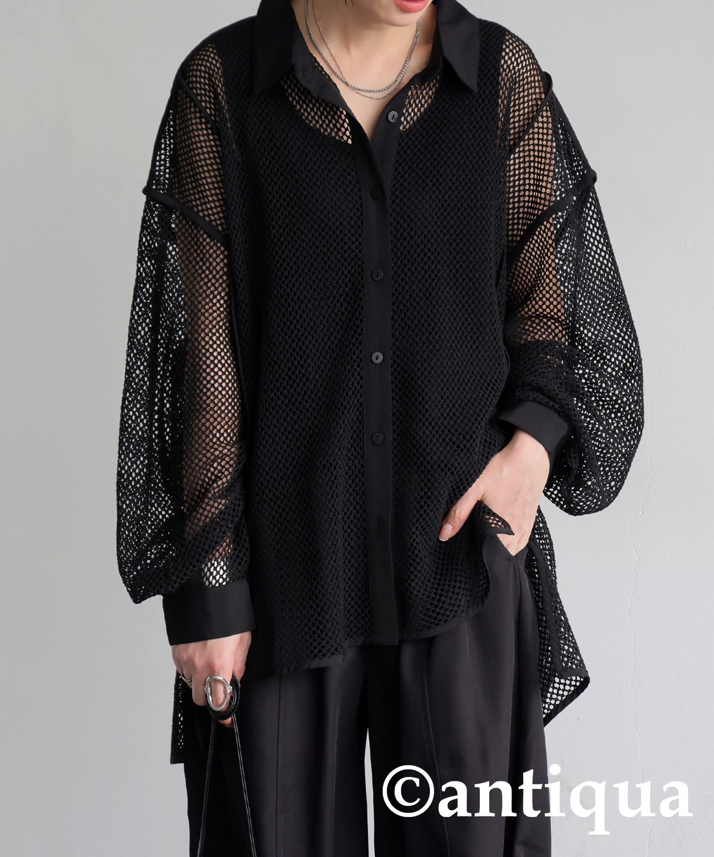 Ladies Mesh Switching Shirt