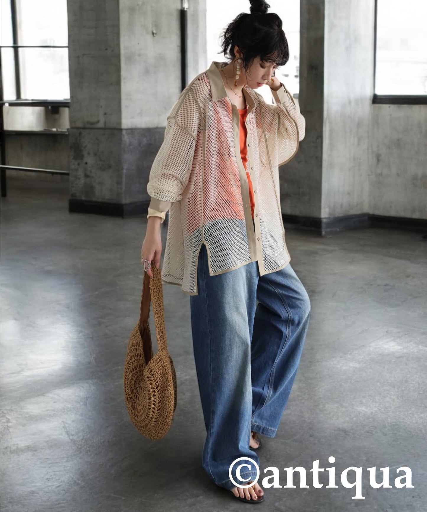 Ladies Mesh Switching Shirt