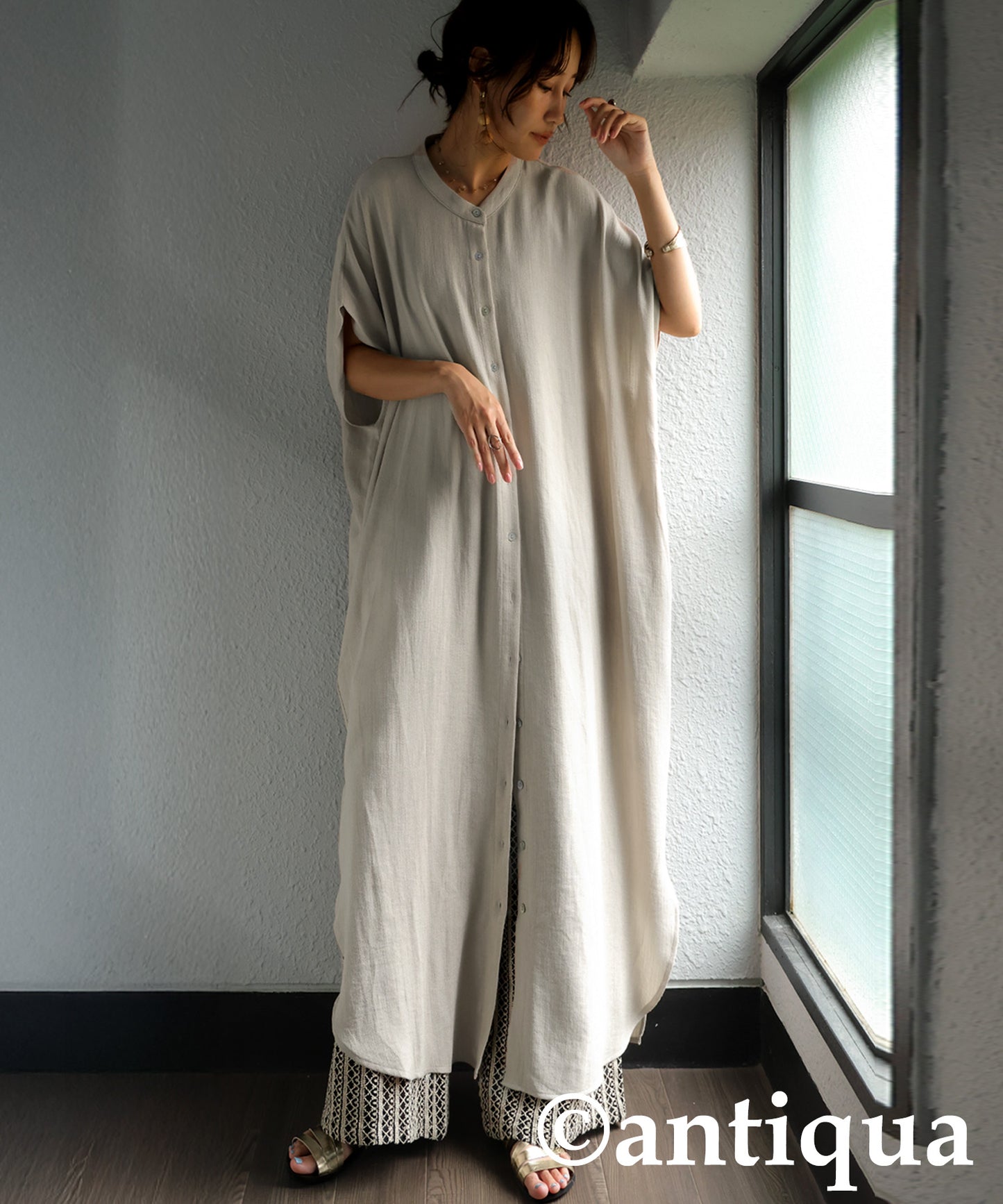 Ladies Linen Touch Shirt Dress