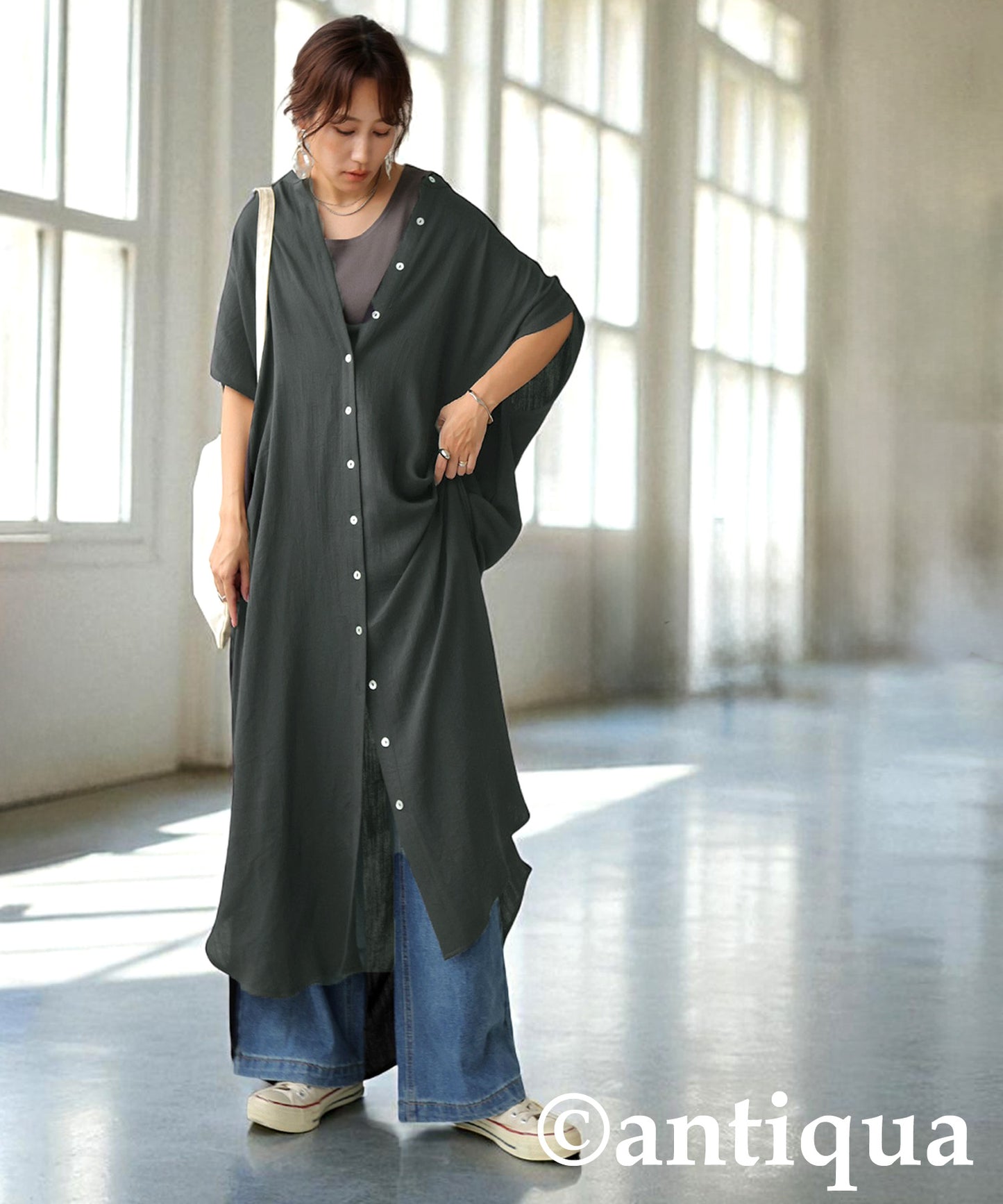 Ladies Linen Touch Shirt Dress