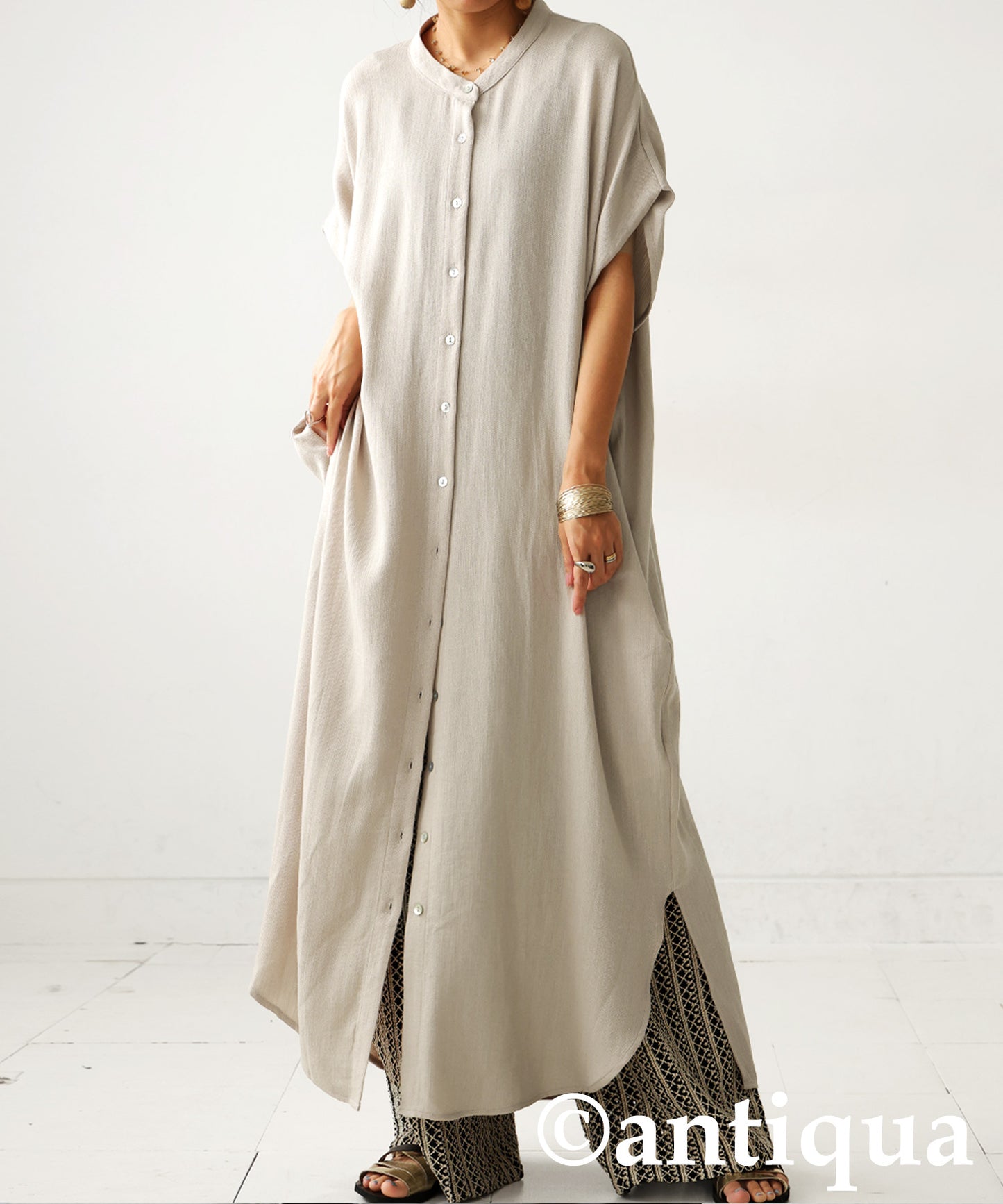 Ladies Linen Touch Shirt Dress