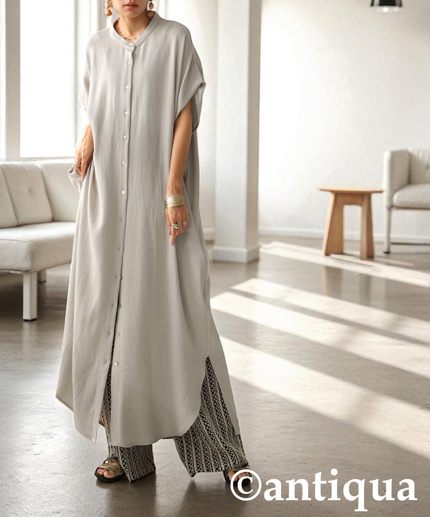 Ladies Linen Touch Shirt Dress