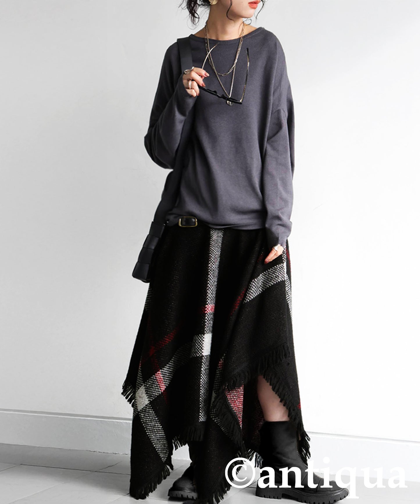 Checkered 2Way Poncho Skirt Ladies
