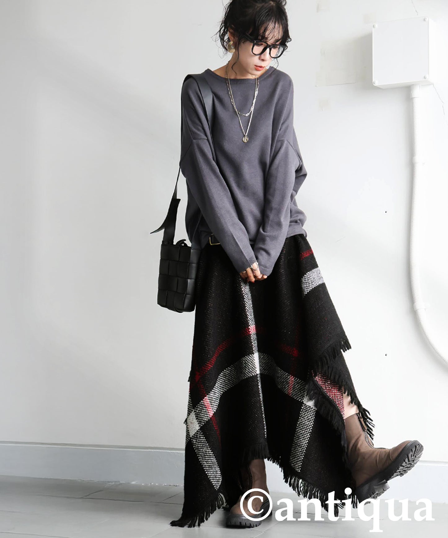 Checkered 2Way Poncho Skirt Ladies
