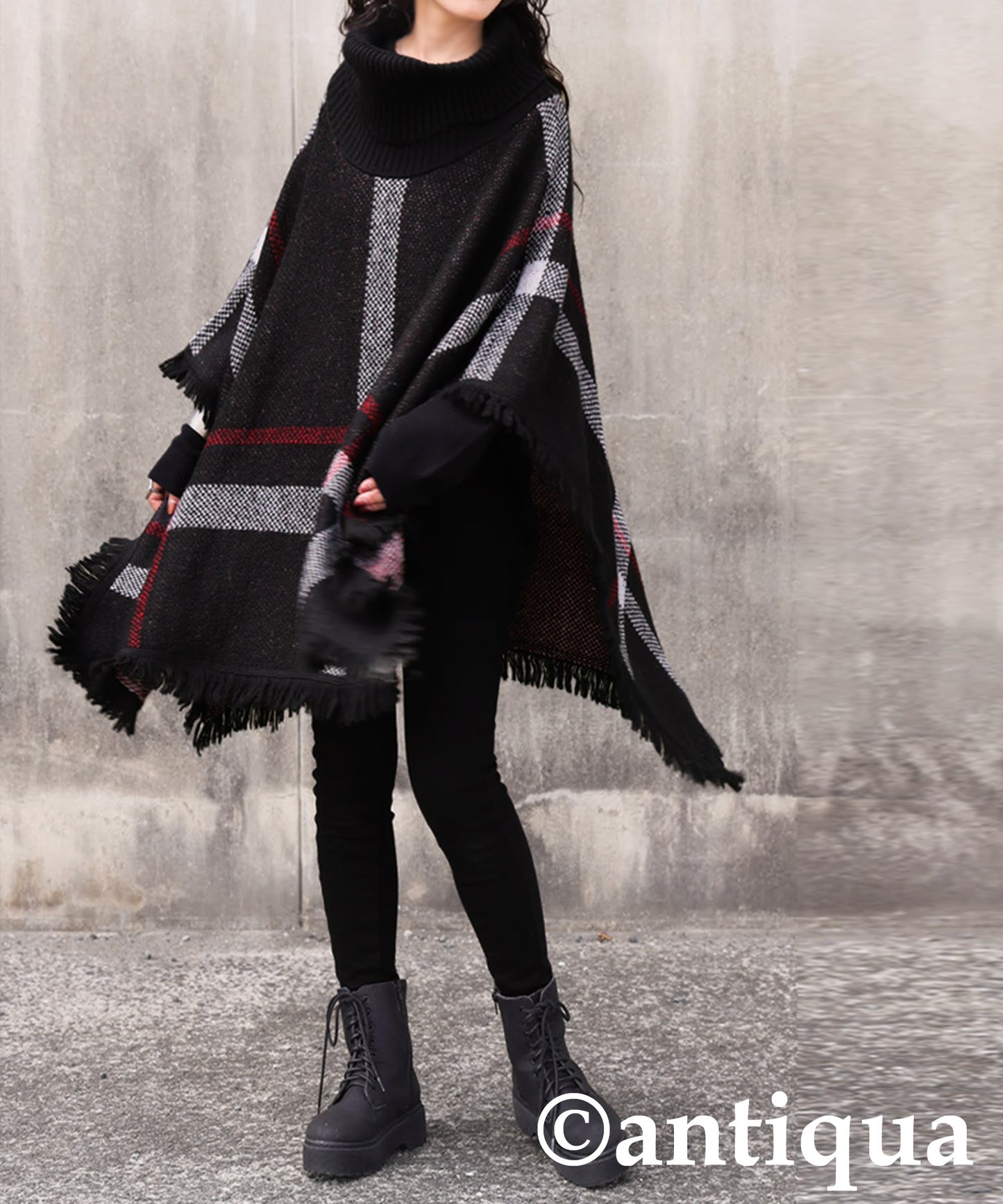 Checkered 2Way Poncho Skirt Ladies