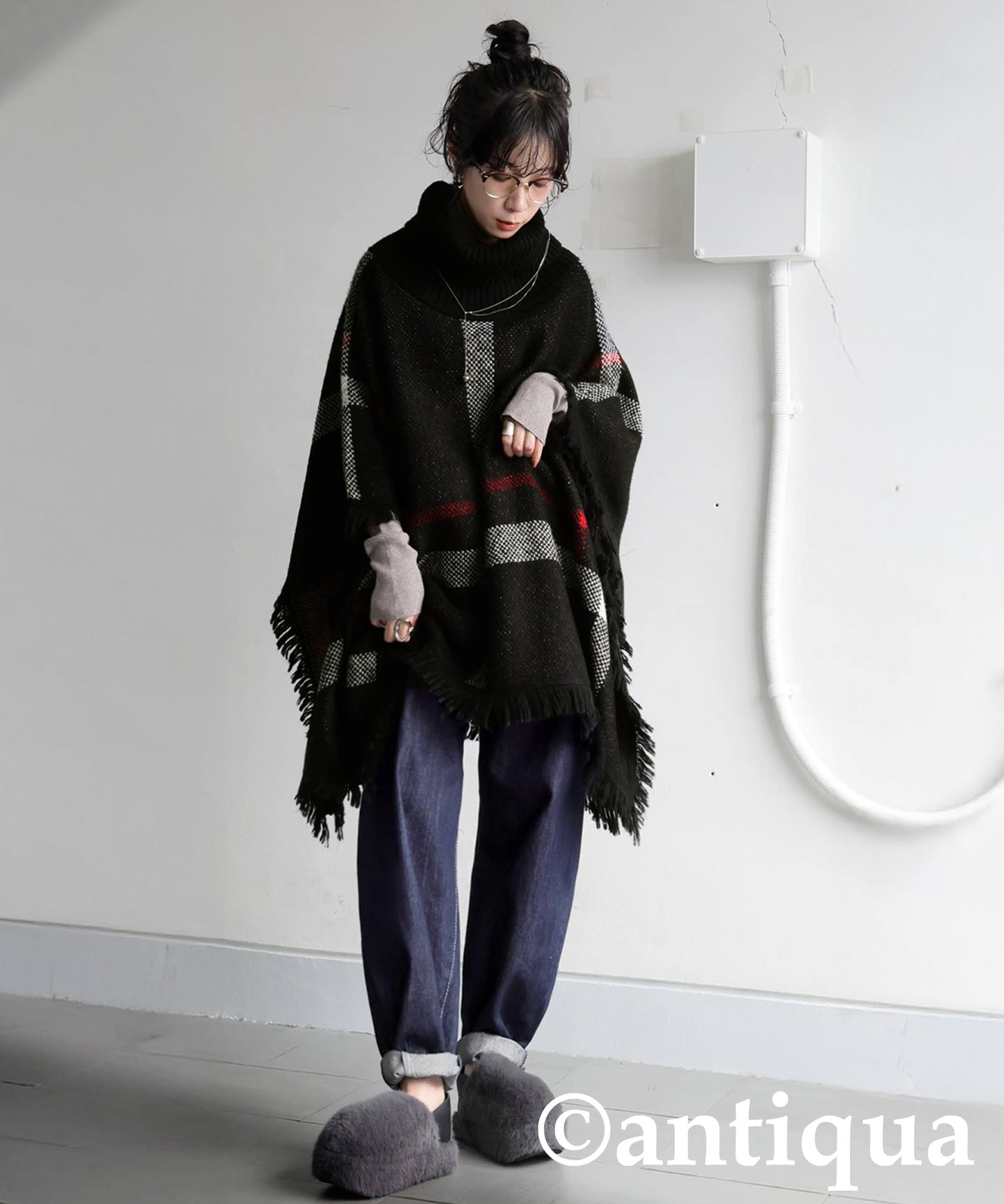 Checkered 2Way Poncho Skirt Ladies