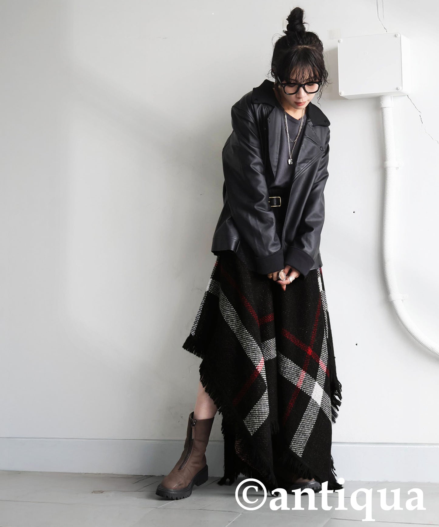 Checkered 2Way Poncho Skirt Ladies