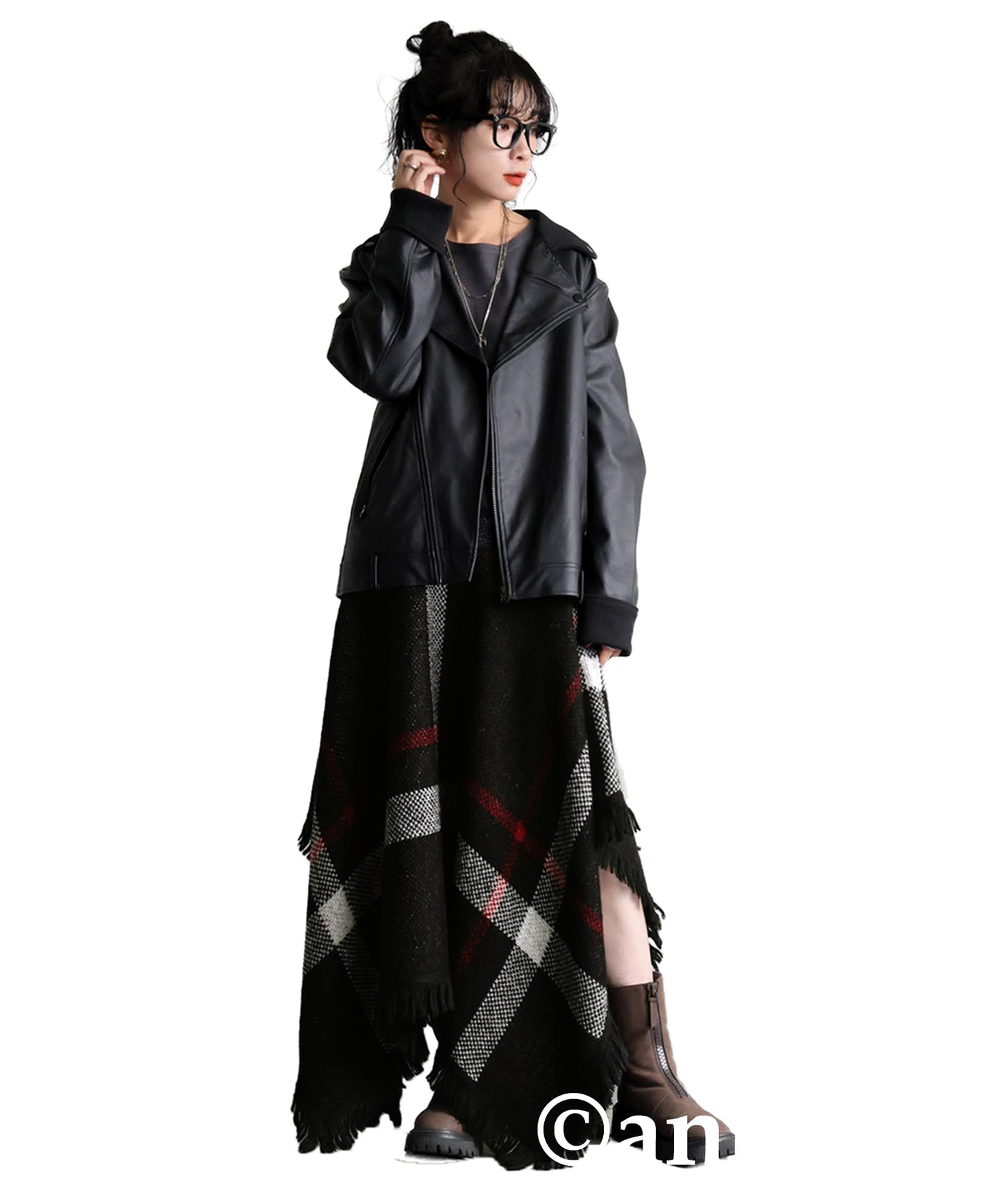 Checkered 2Way Poncho Skirt Ladies