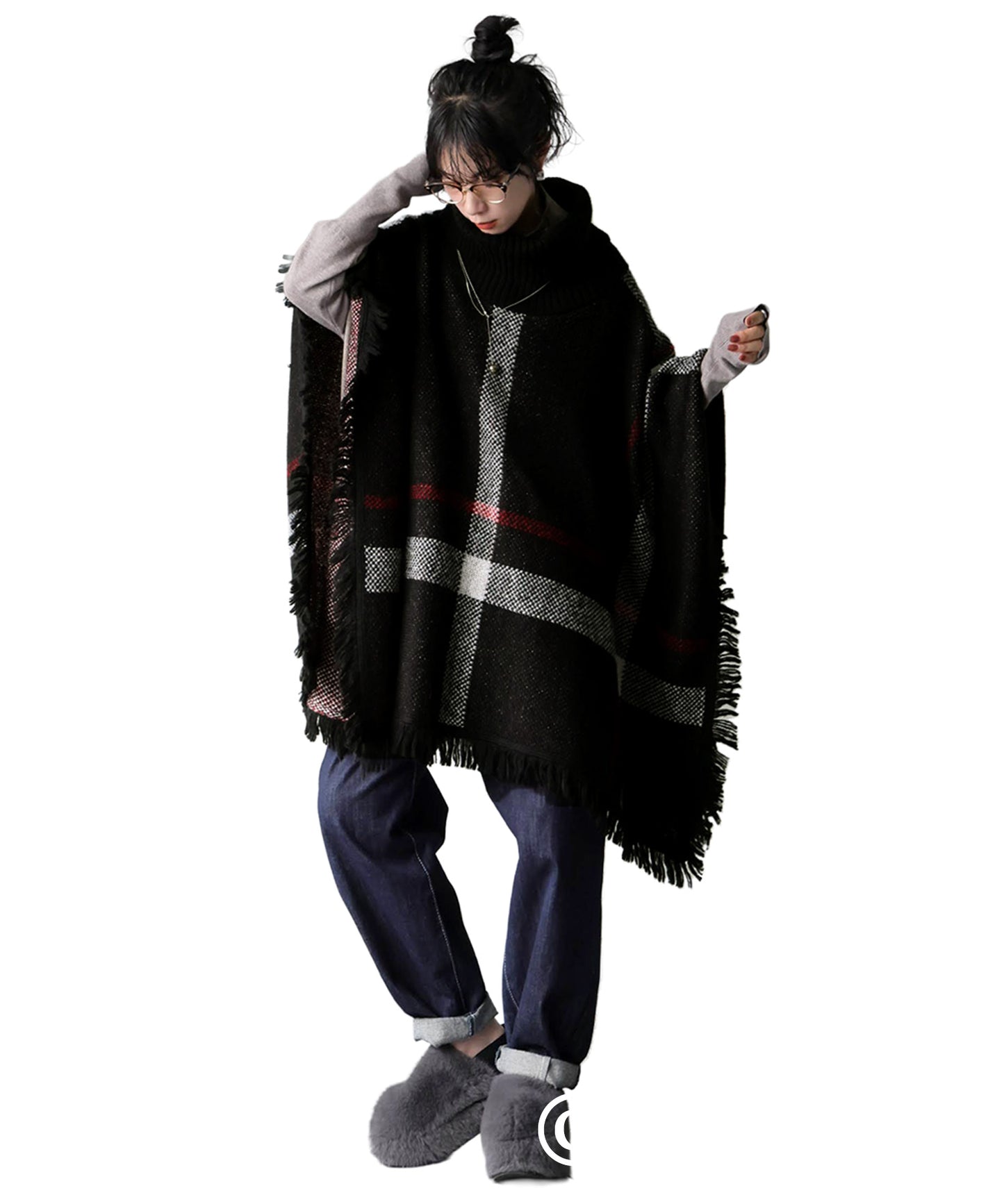 Checkered 2Way Poncho Skirt Ladies