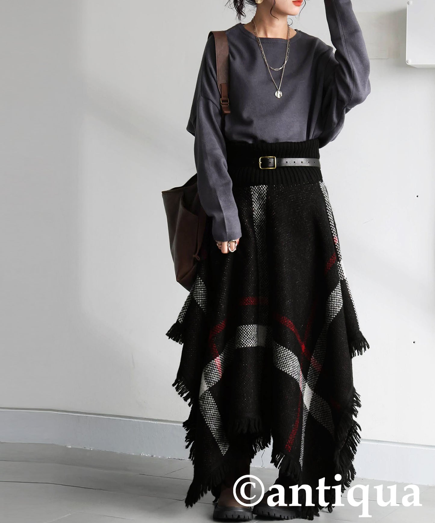 Checkered 2Way Poncho Skirt Ladies