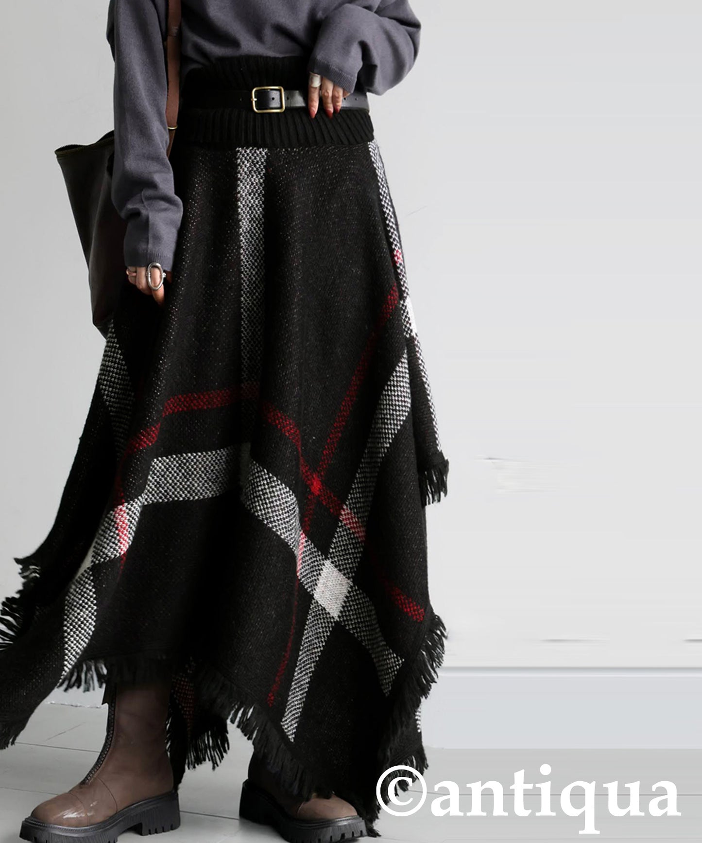 Checkered 2Way Poncho Skirt Ladies