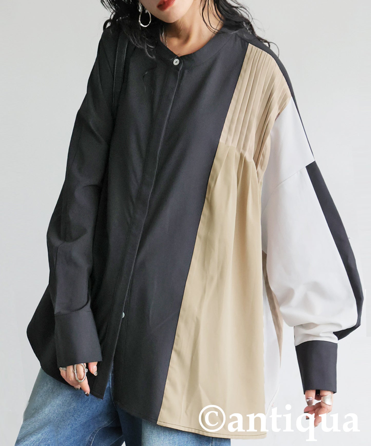 Two-Tone Tuck Design Shirt Ladies