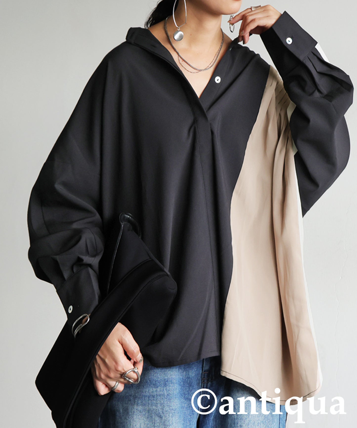 Two-Tone Tuck Design Shirt Ladies