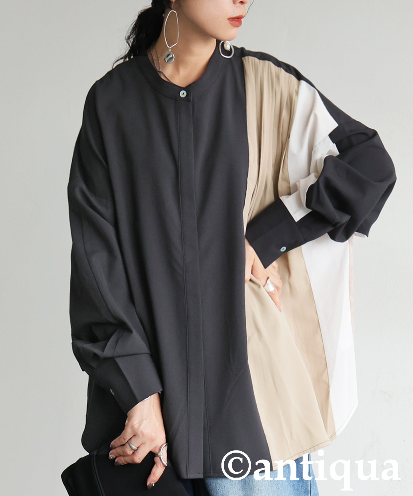 Two-Tone Tuck Design Shirt Ladies