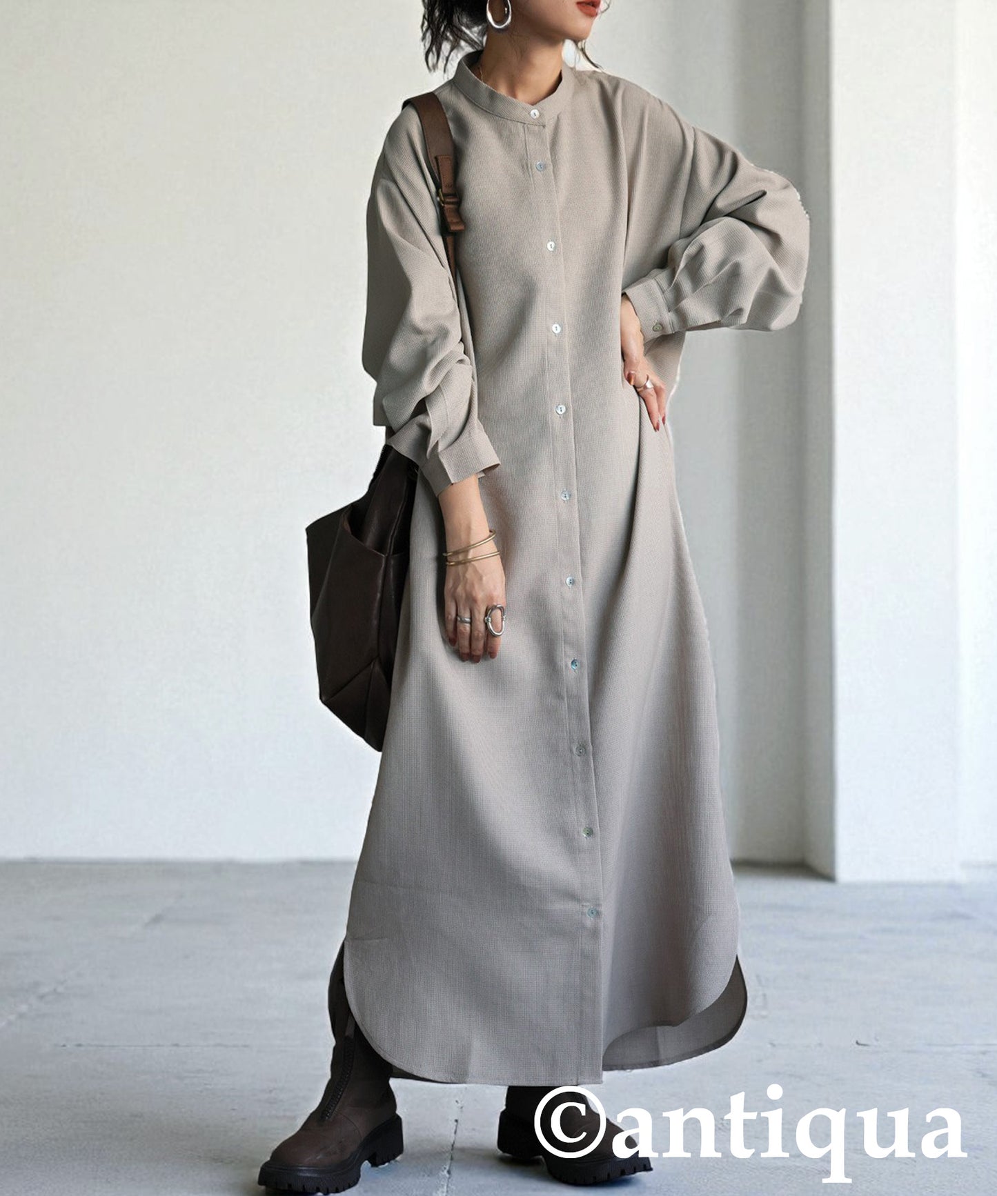 Waffle Fabric Shirt Dress Ladies