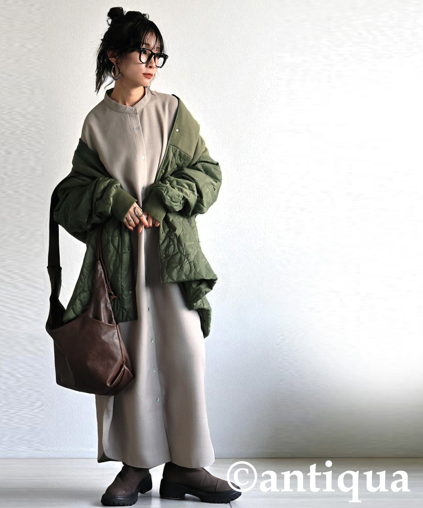 Waffle Fabric Shirt Dress Ladies