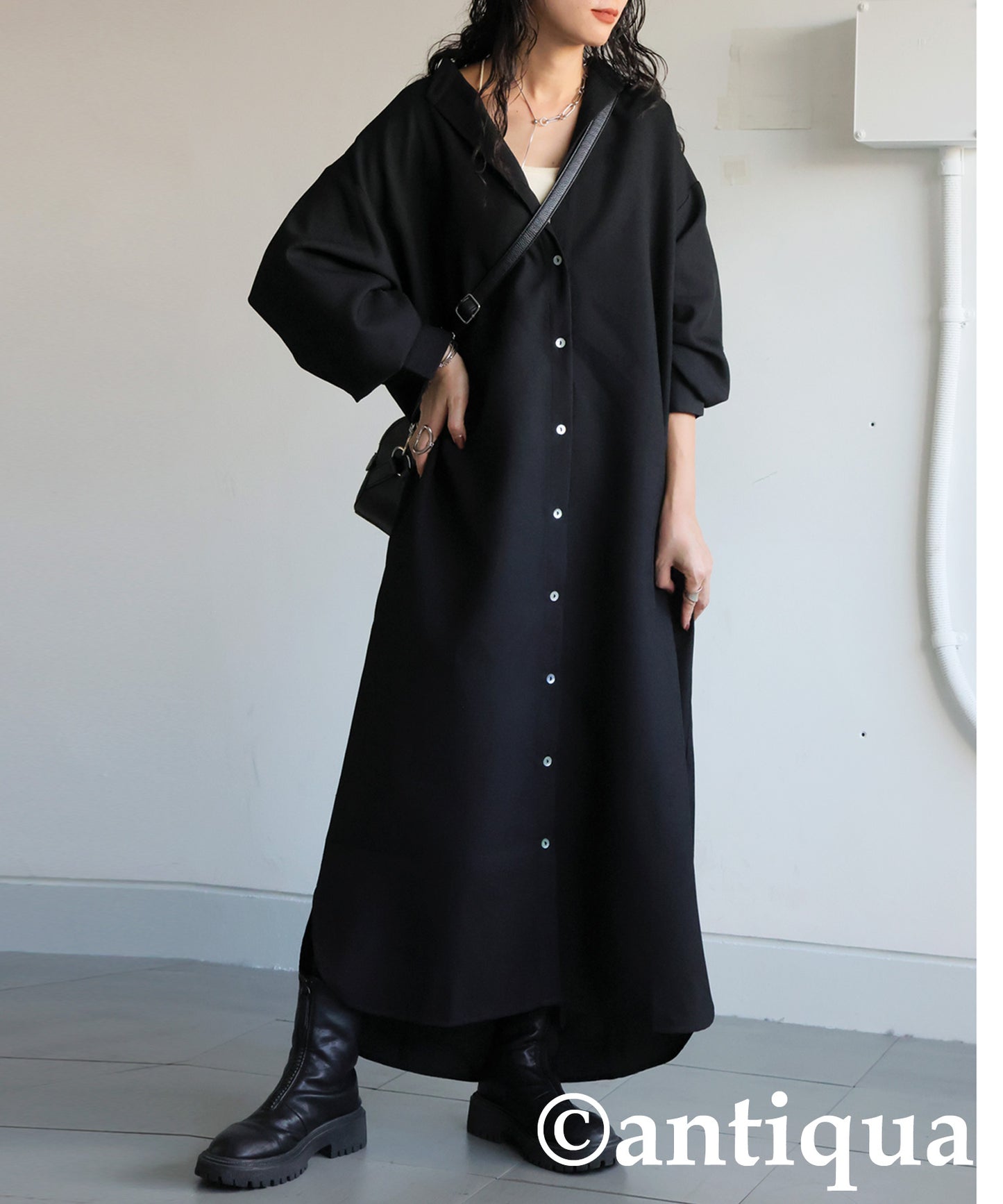 Waffle Fabric Shirt Dress Ladies