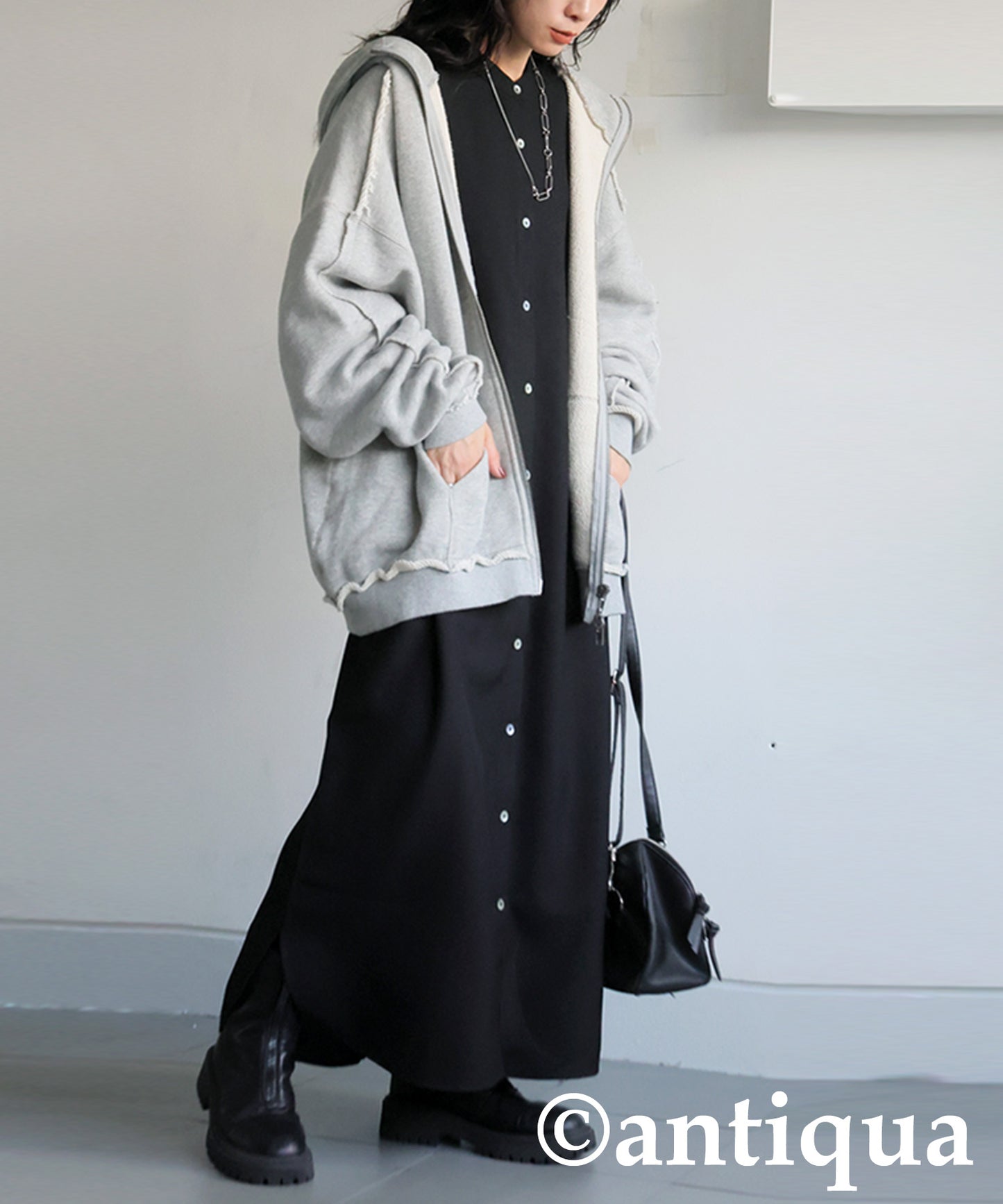 Waffle Fabric Shirt Dress Ladies