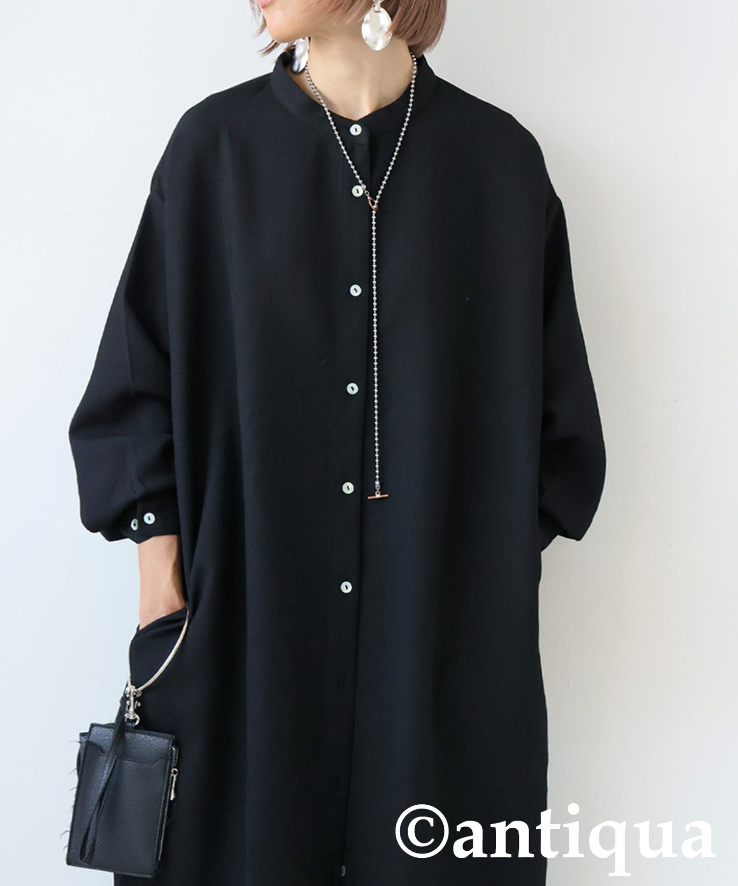 Waffle Fabric Shirt Dress Ladies