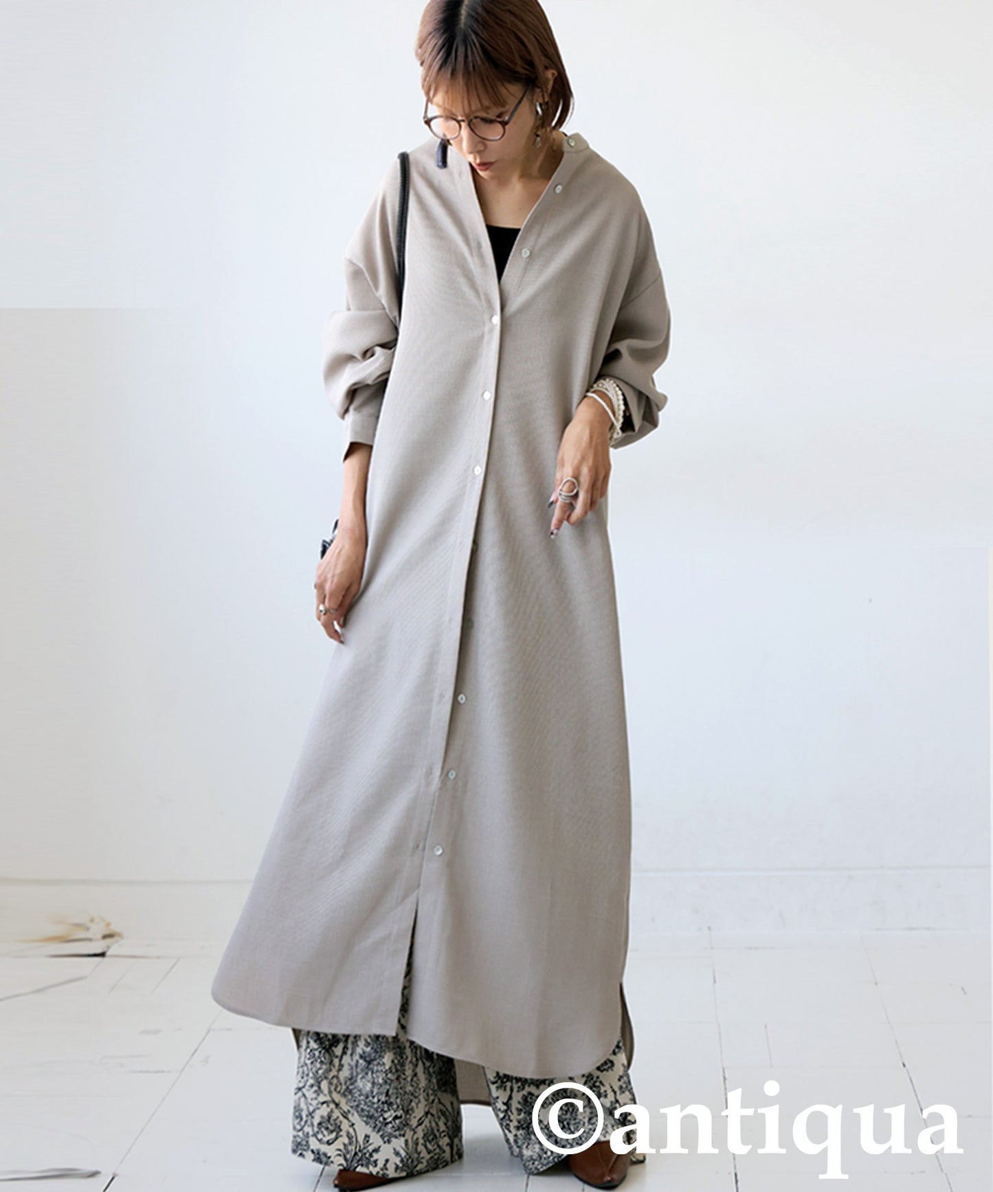 Waffle Fabric Shirt Dress Ladies