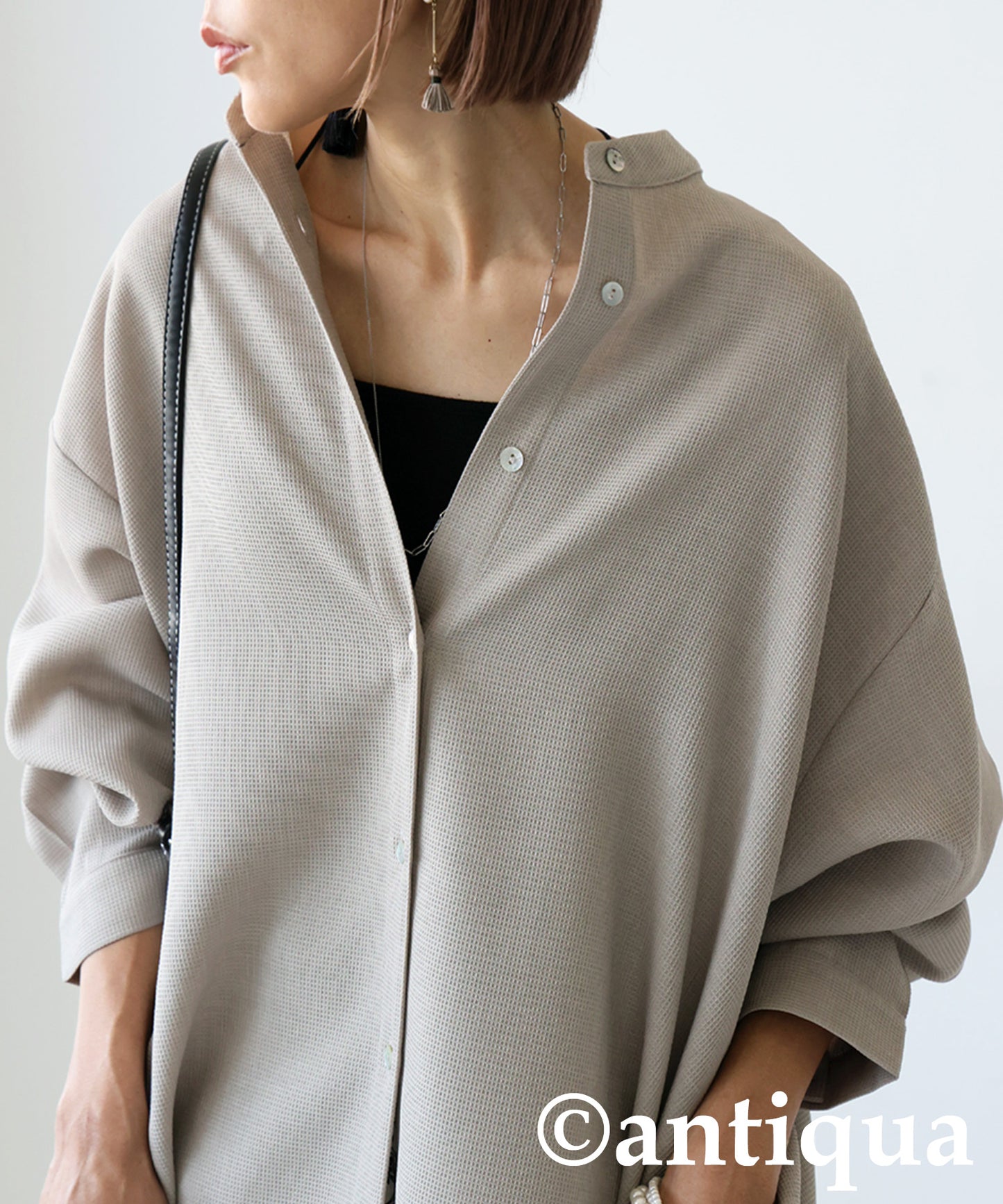 Waffle Fabric Shirt Dress Ladies