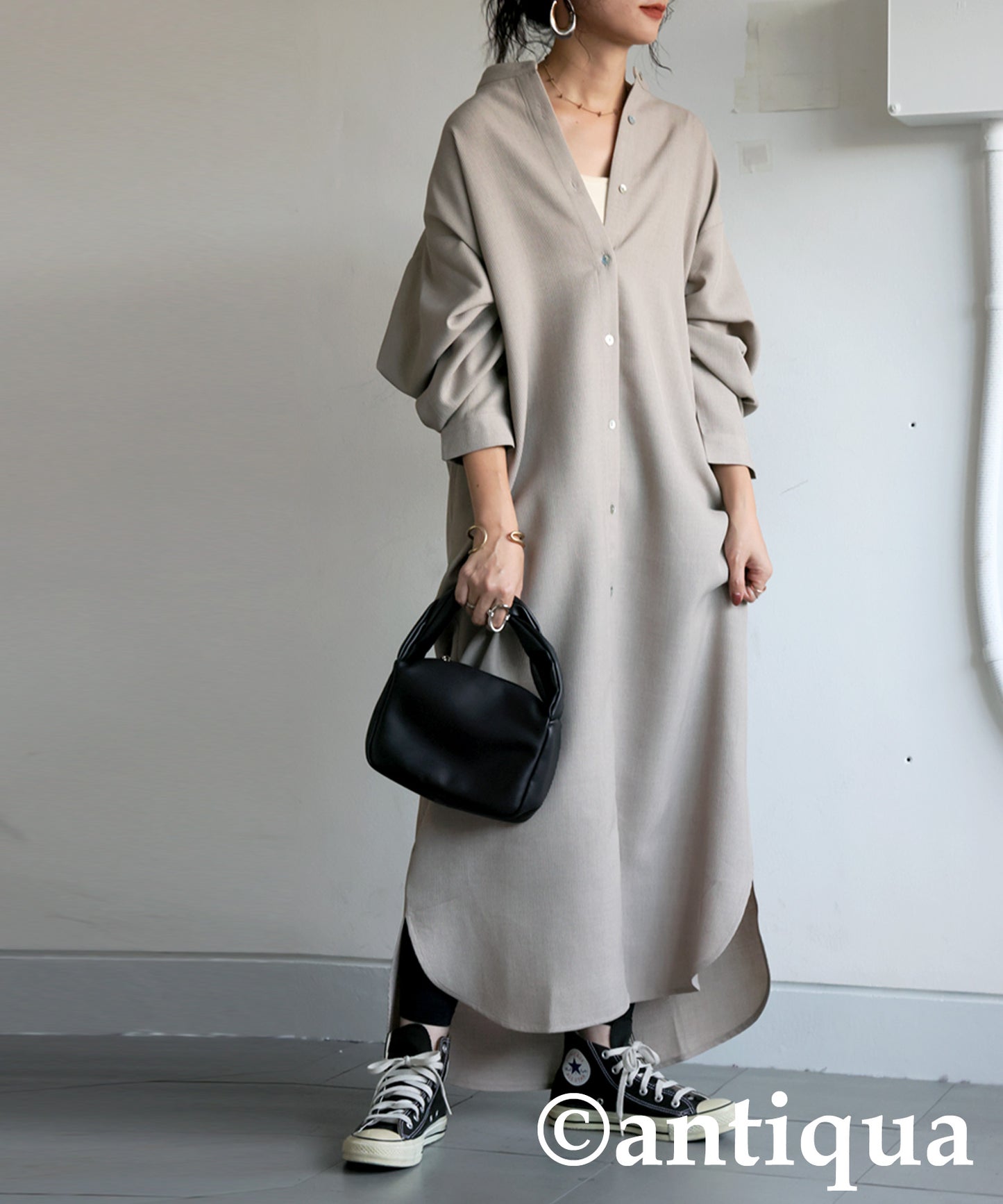 Waffle Fabric Shirt Dress Ladies