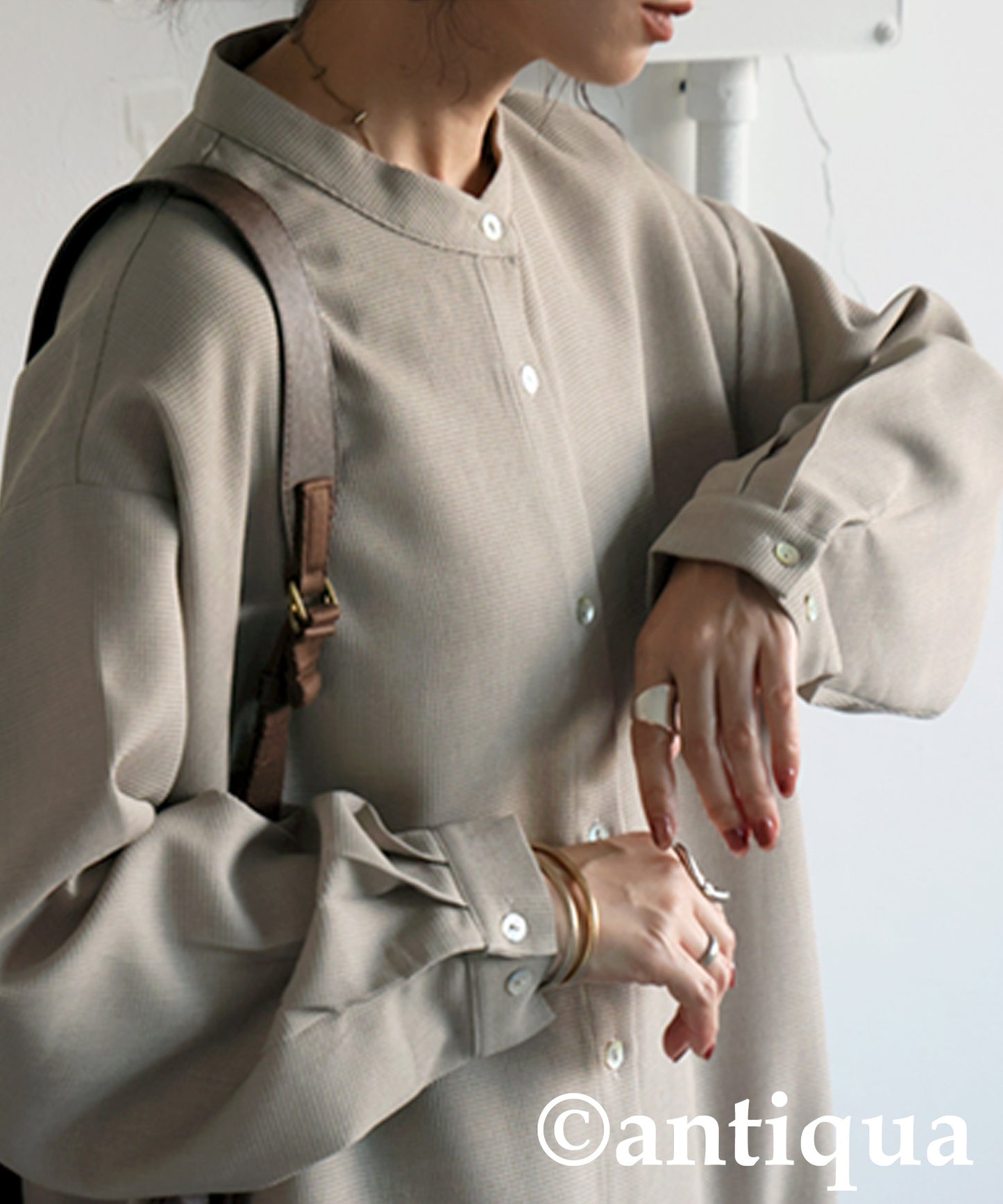 Waffle Fabric Shirt Dress Ladies