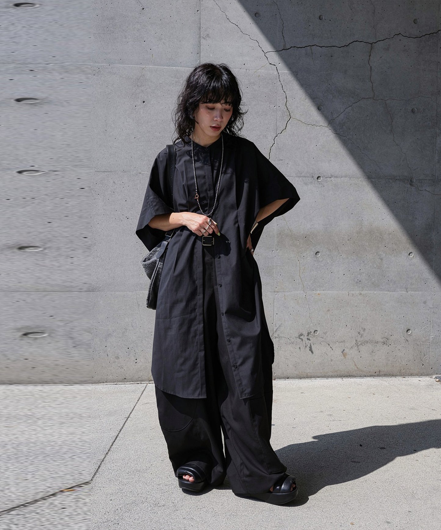 Band Collar, Five-Quarter Sleeve Long Shirt Ladies