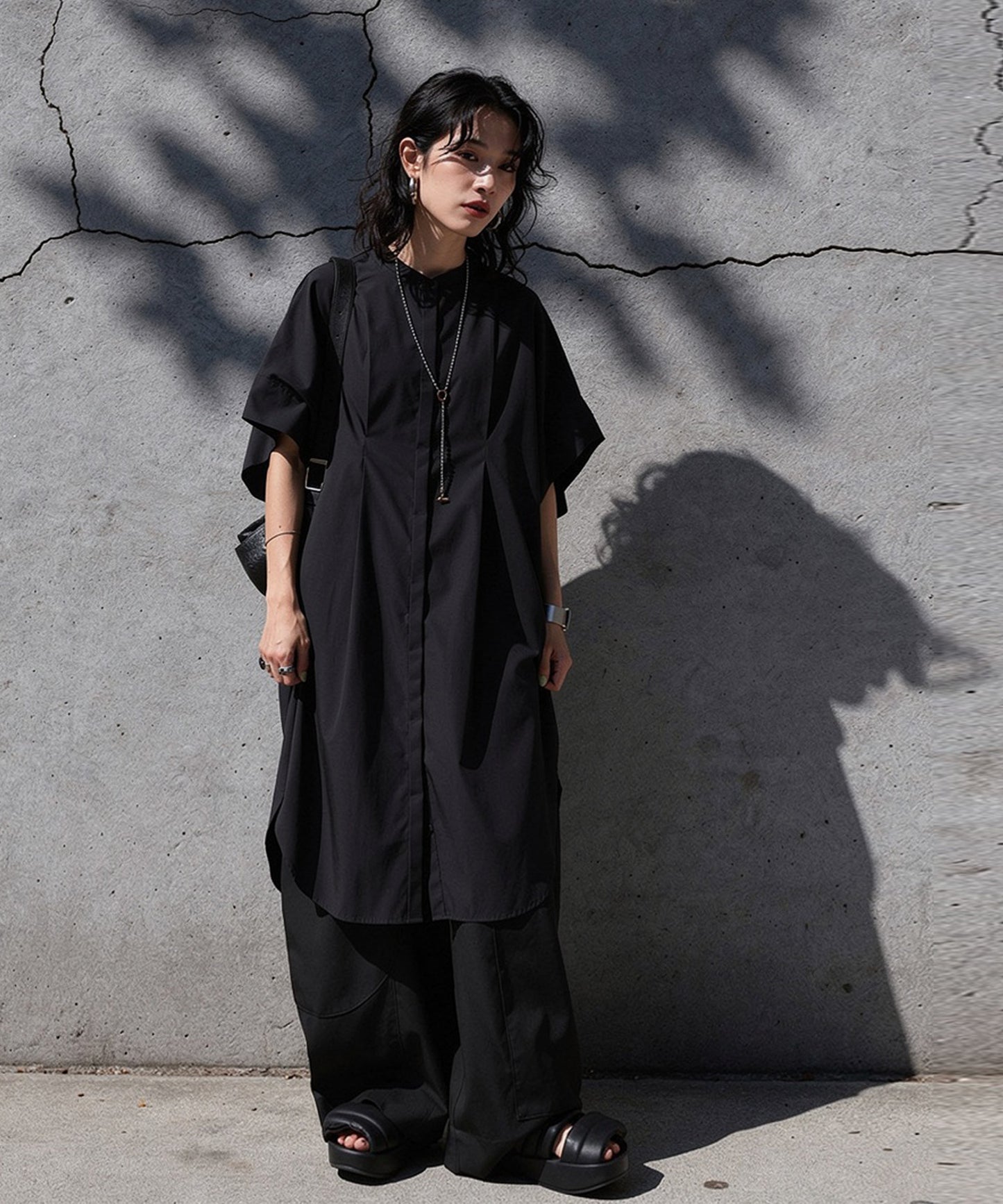 Band Collar, Five-Quarter Sleeve Long Shirt Ladies
