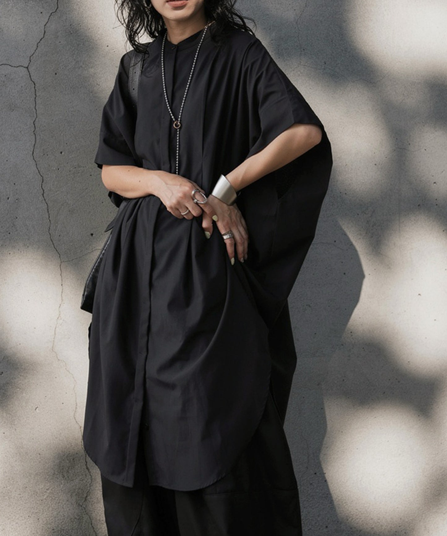 Band Collar, Five-Quarter Sleeve Long Shirt Ladies