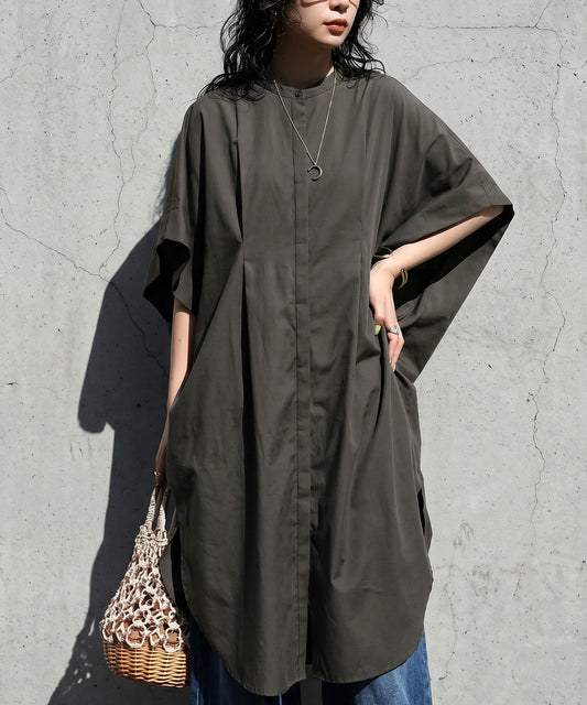 Band Collar, Five-Quarter Sleeve Long Shirt Ladies