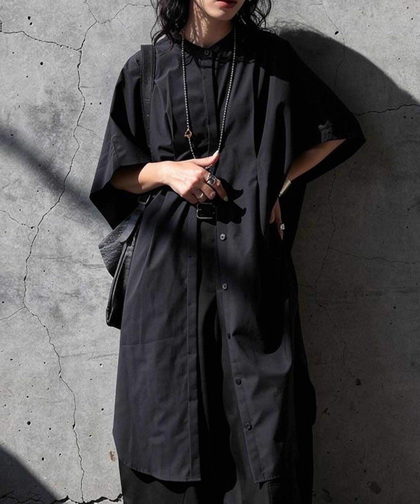 Band Collar, Five-Quarter Sleeve Long Shirt Ladies