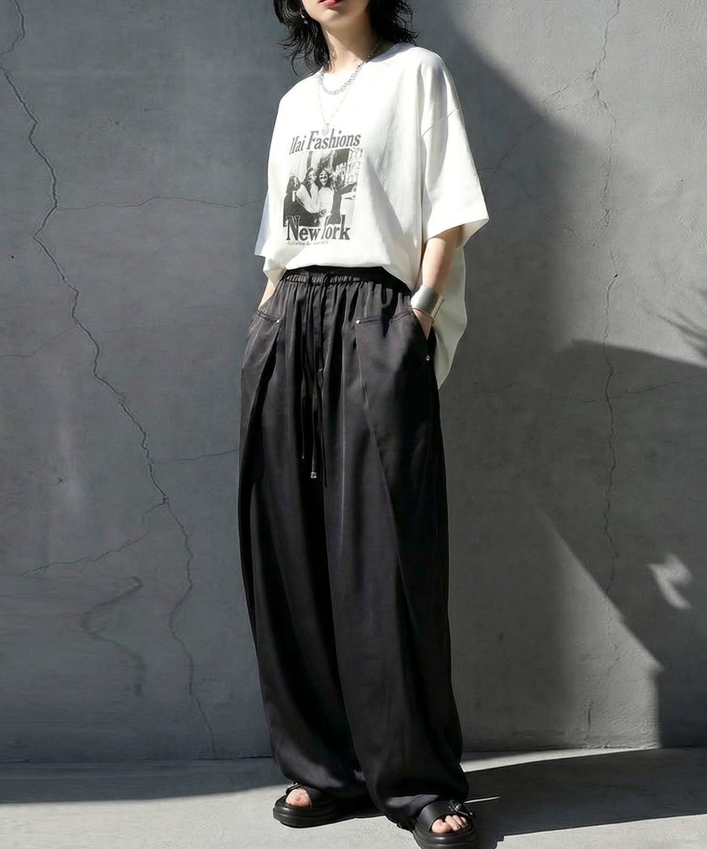 Side Design Wide Pants Ladies