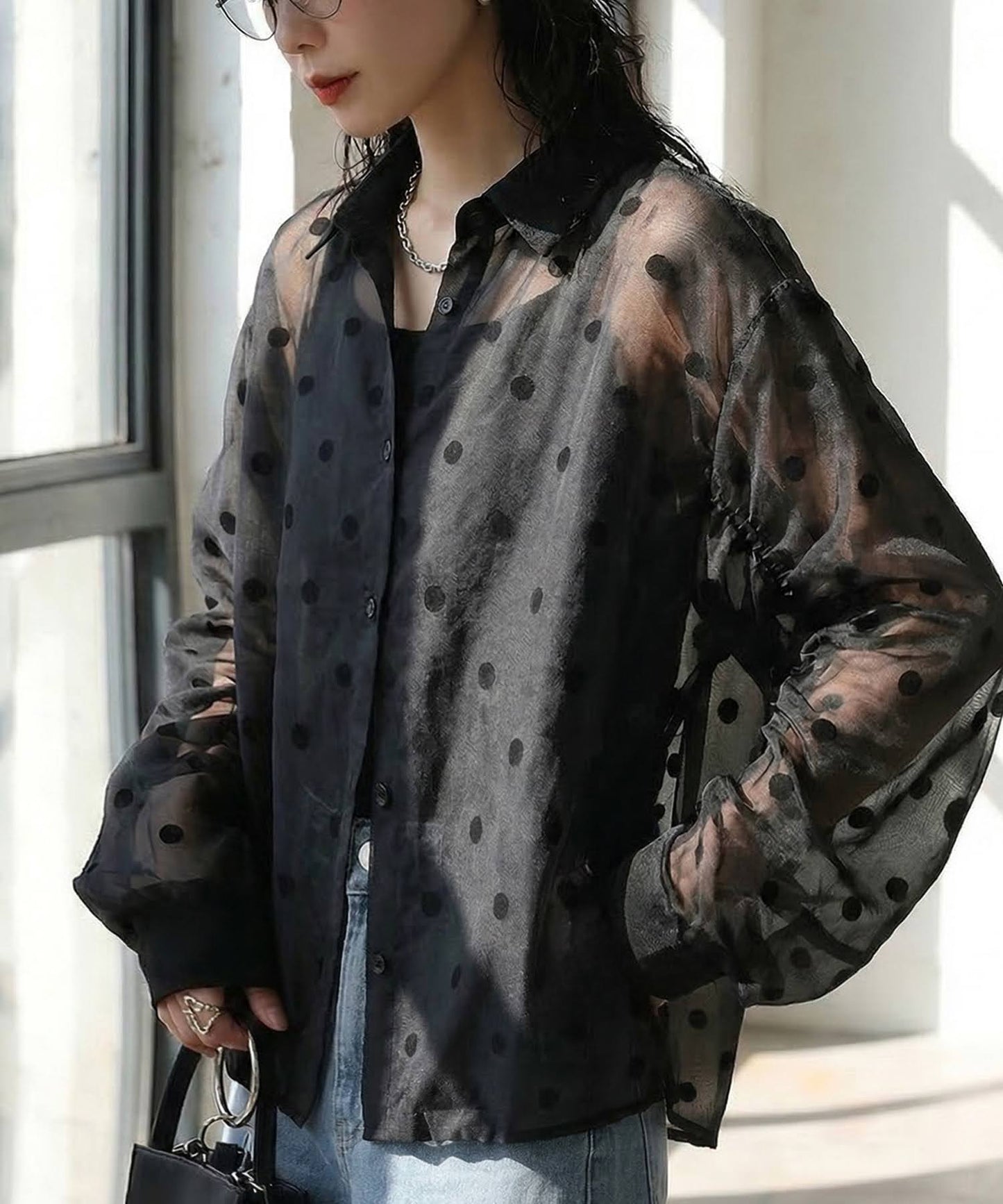 Polka Dot Sheer Shirt Ladies