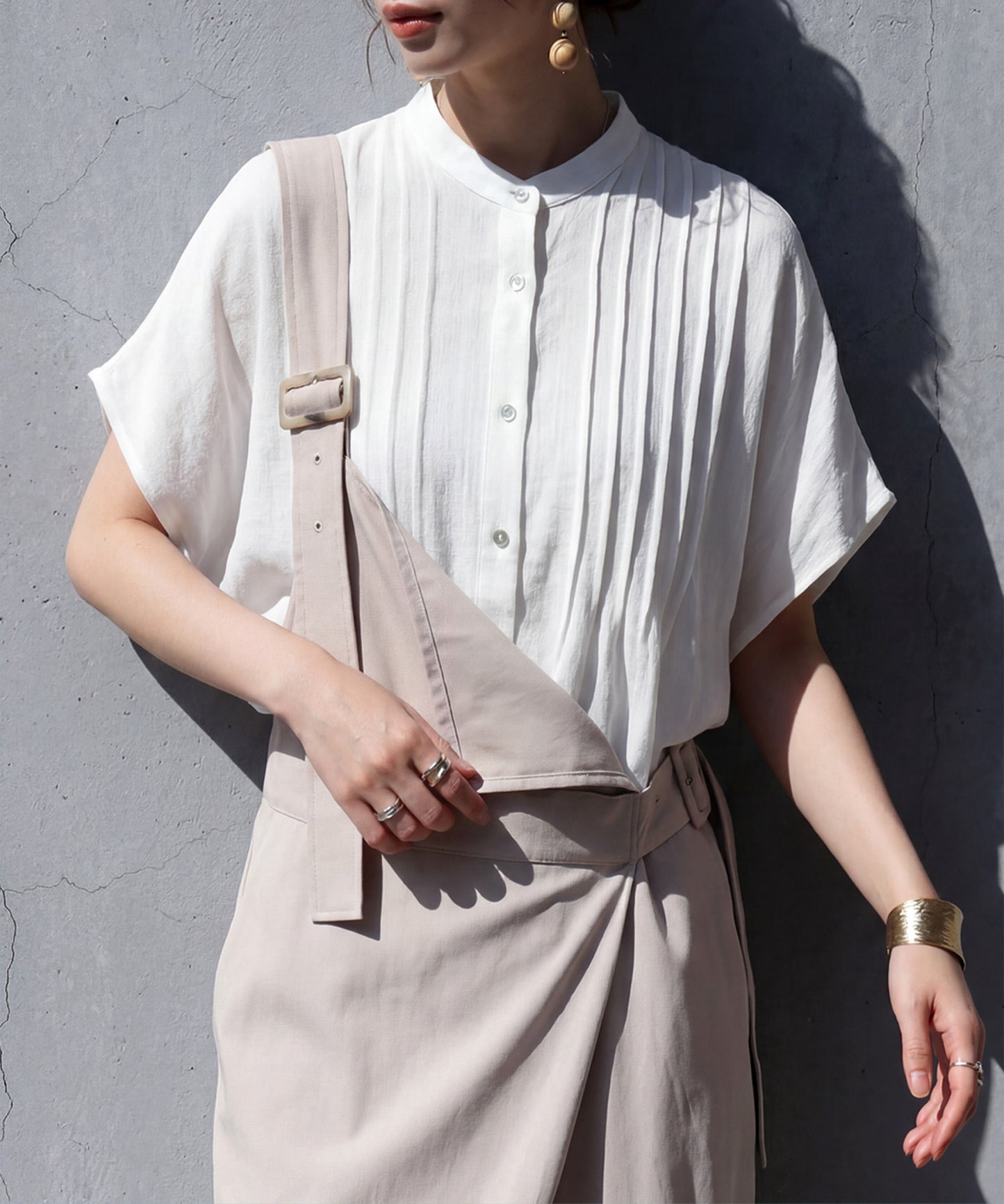 Band Collar Pintuck Shirt Ladies
