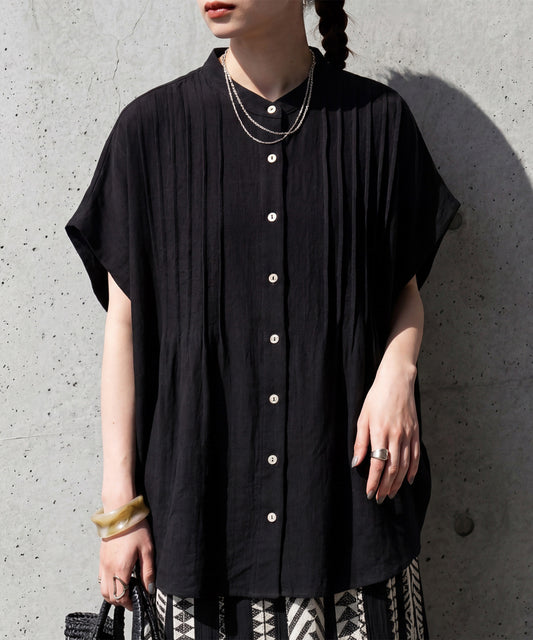 Band Collar Pintuck Shirt Ladies