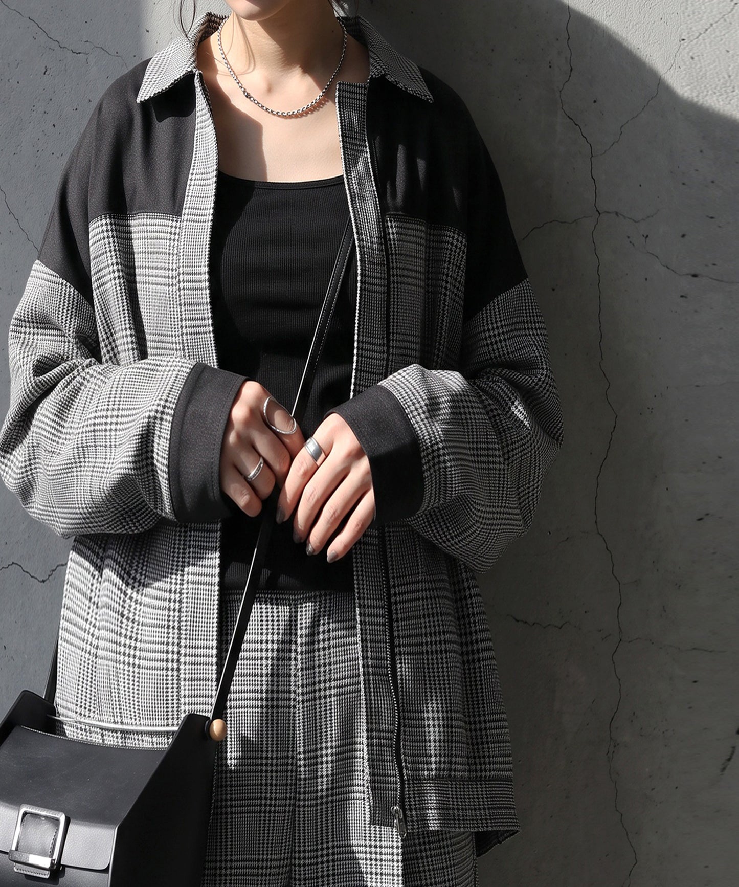 Glen Check Color-Block Shirt Jacket Ladies