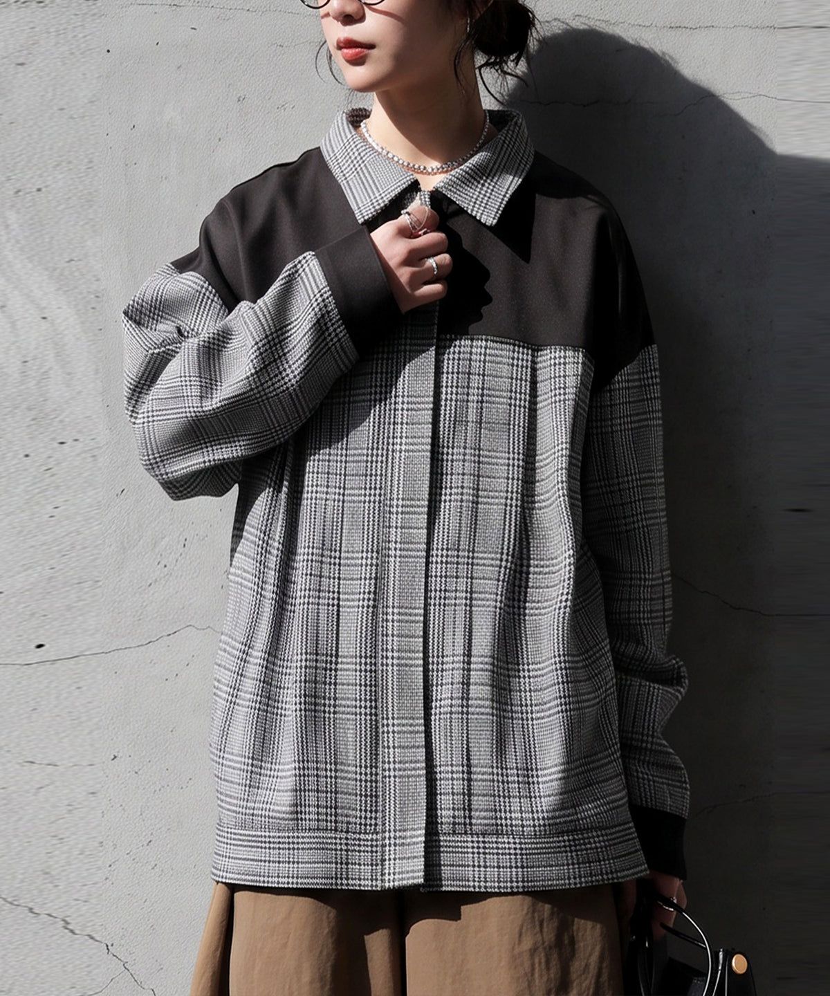 Glen Check Color-Block Shirt Jacket Ladies